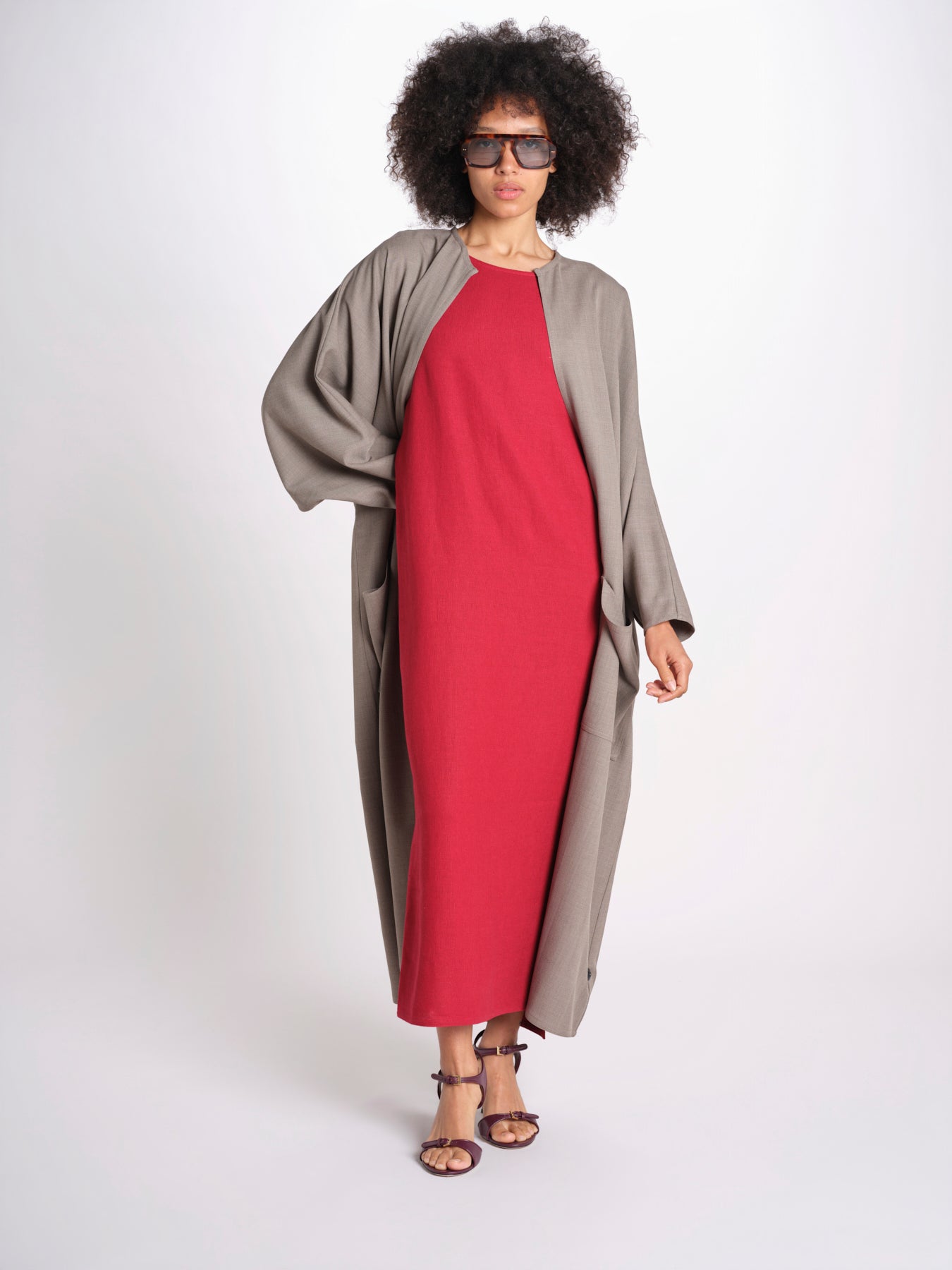 abito in lino con drappeggio U1620L ROSSO dusan 
