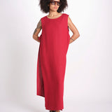 abito in lino con drappeggio U1620L ROSSO dusan 