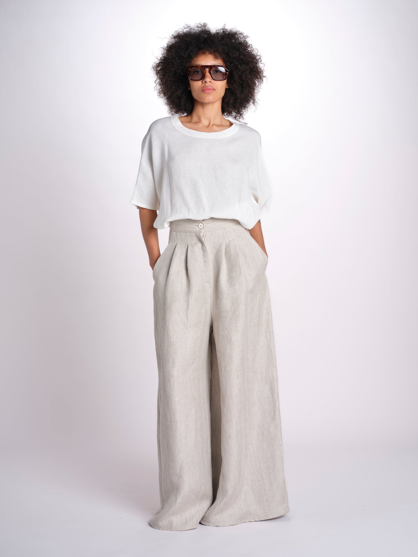 2906L pantaloni in lino spinato U2906L BEIGE dusan 