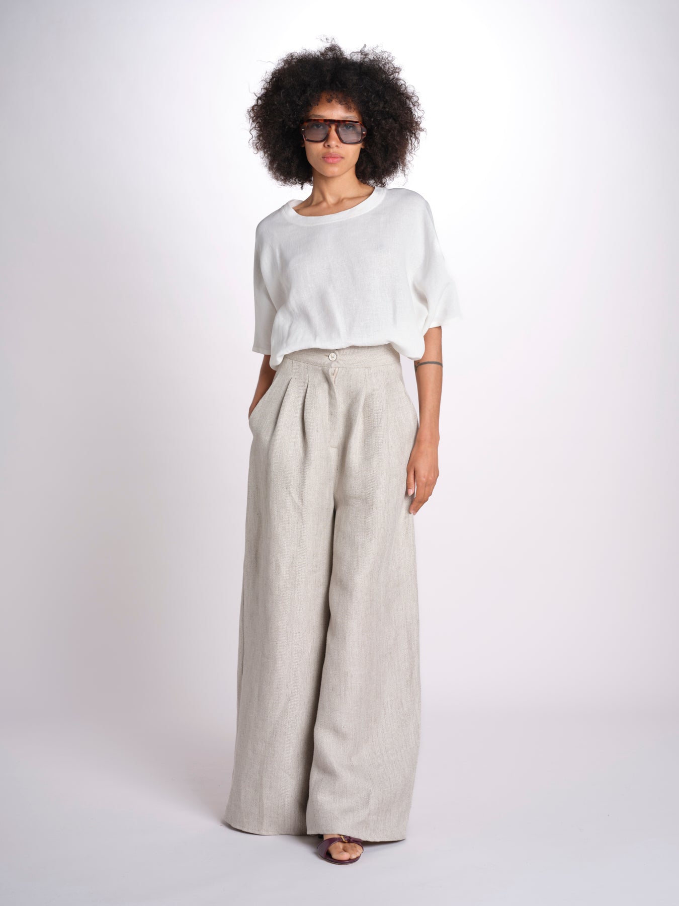 2906L pantaloni in lino spinato U2906L BEIGE dusan 