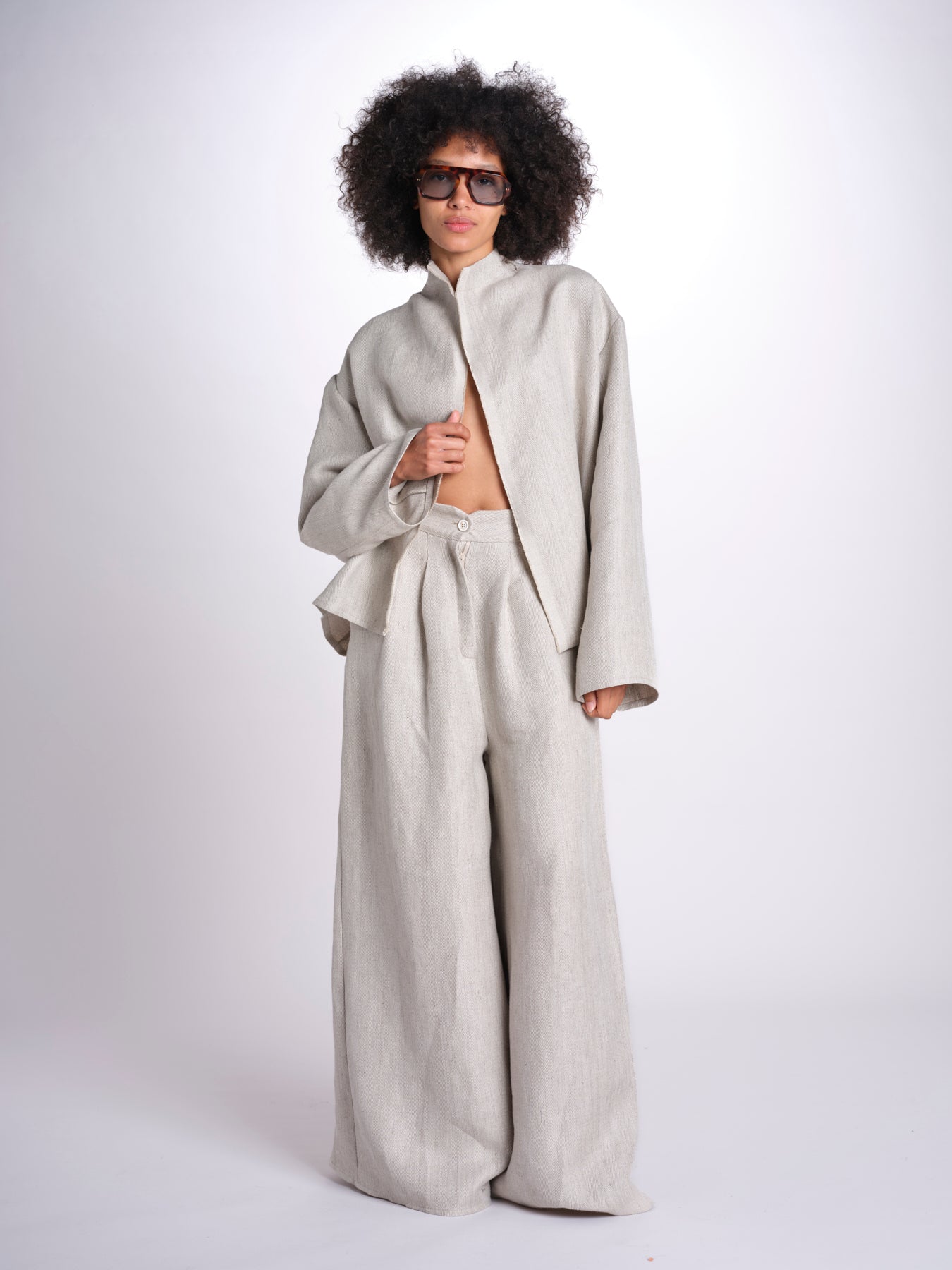 2906L pantaloni in lino spinato U2906L BEIGE dusan 