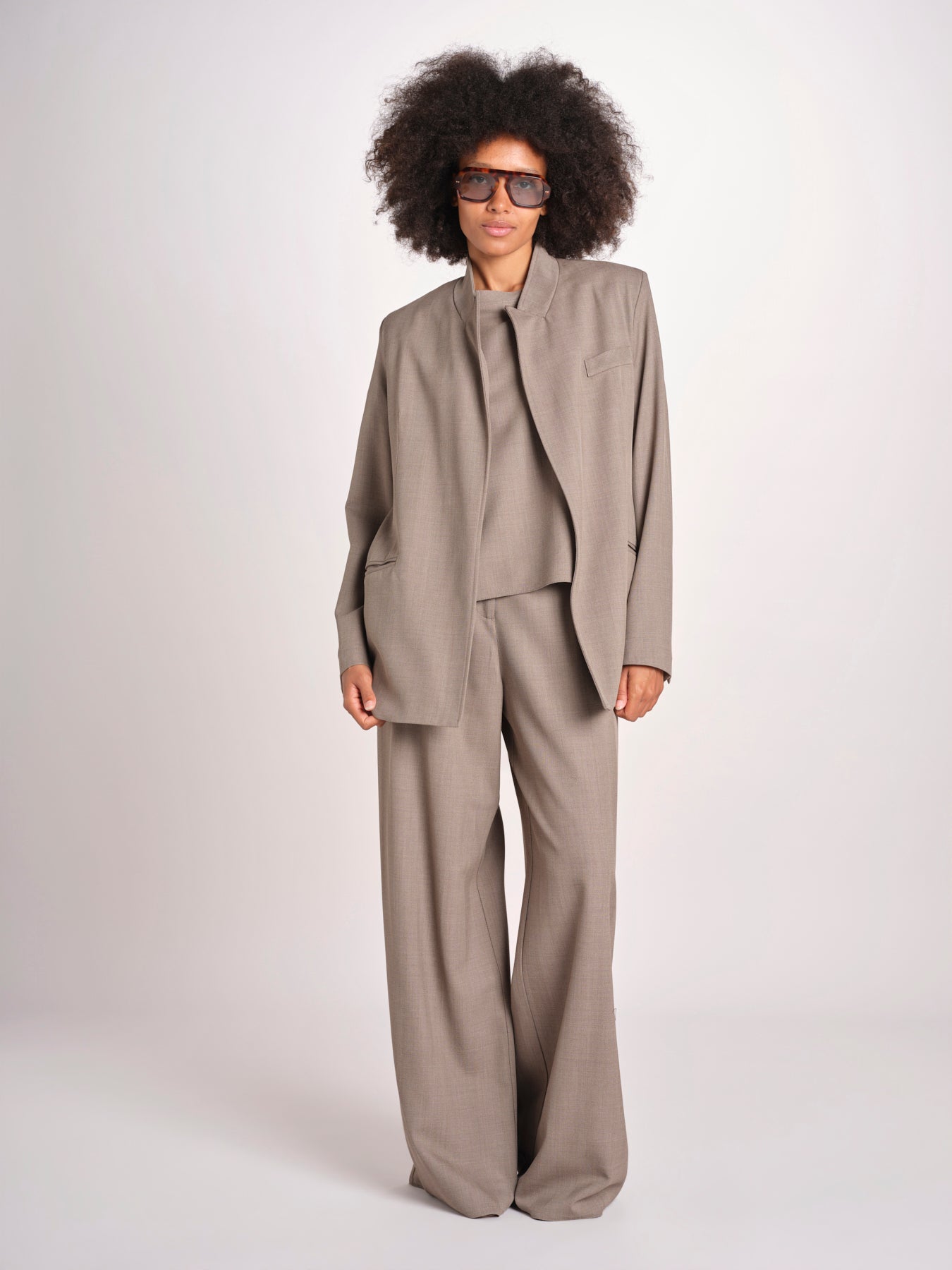 blazer senza bottoni in tessuto diagonale U3043V TORTORA dusan 