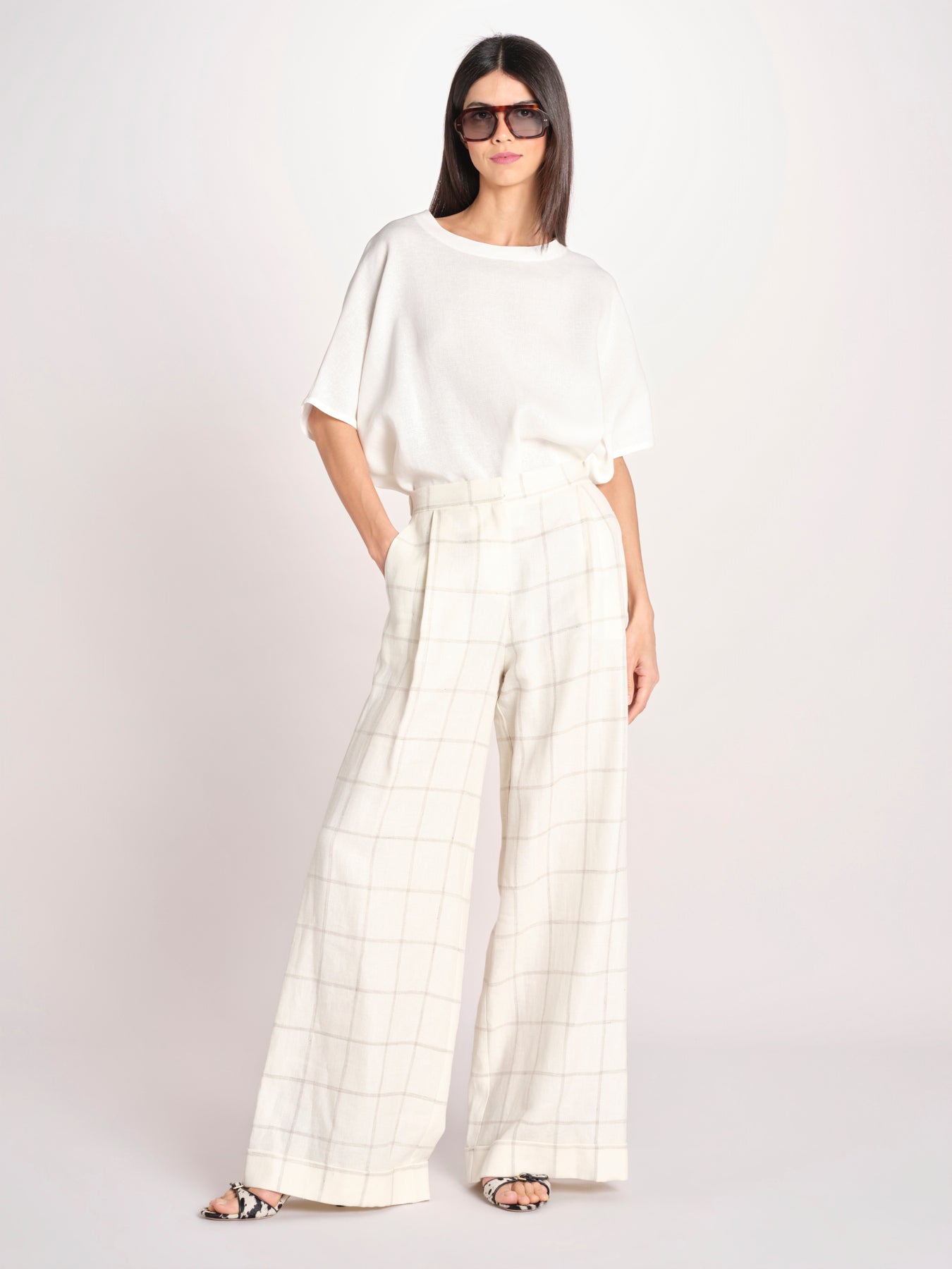 pantalone a quadri U3211R IVORY dusan 