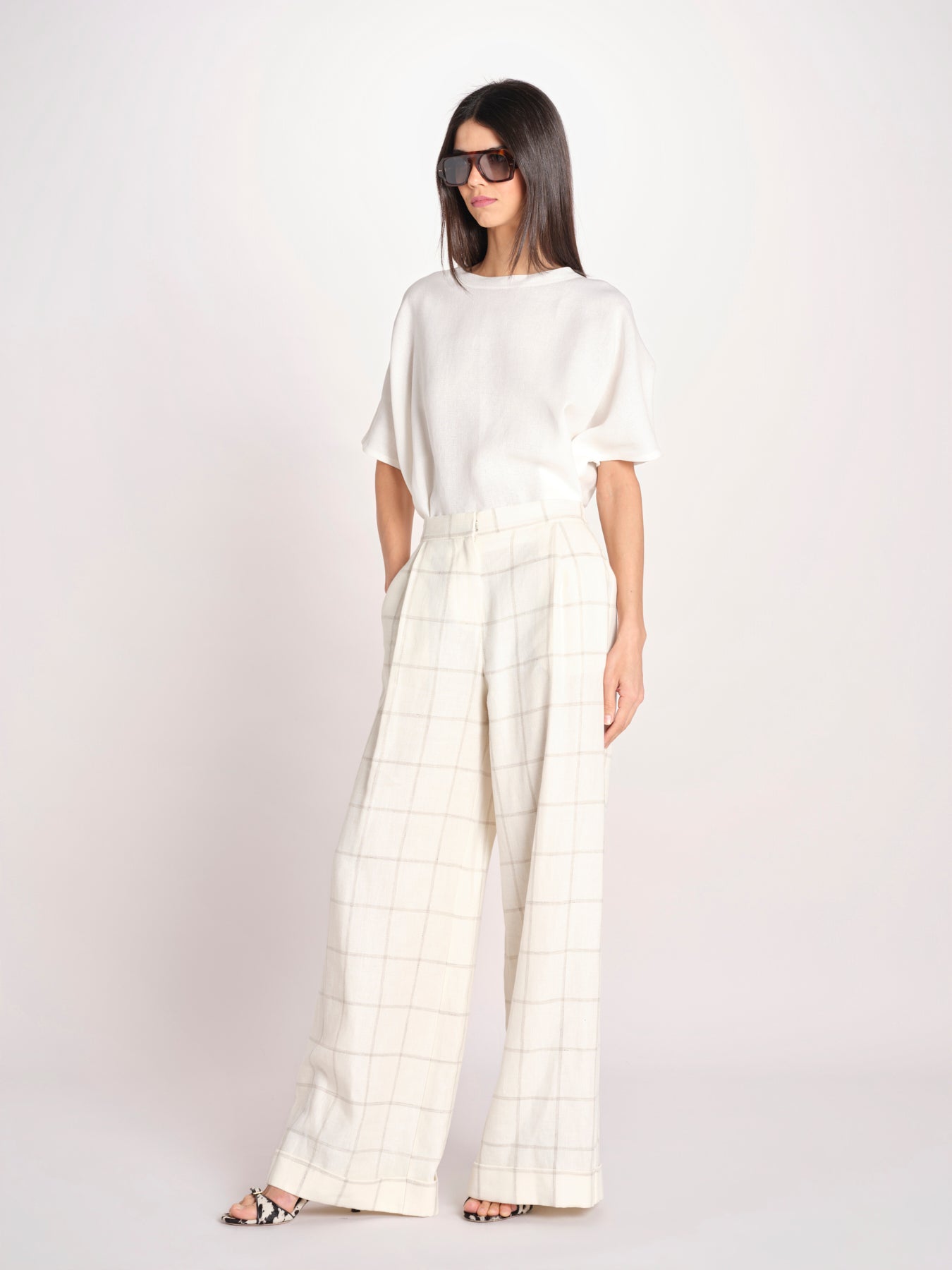 pantalone a quadri U3211R IVORY dusan 