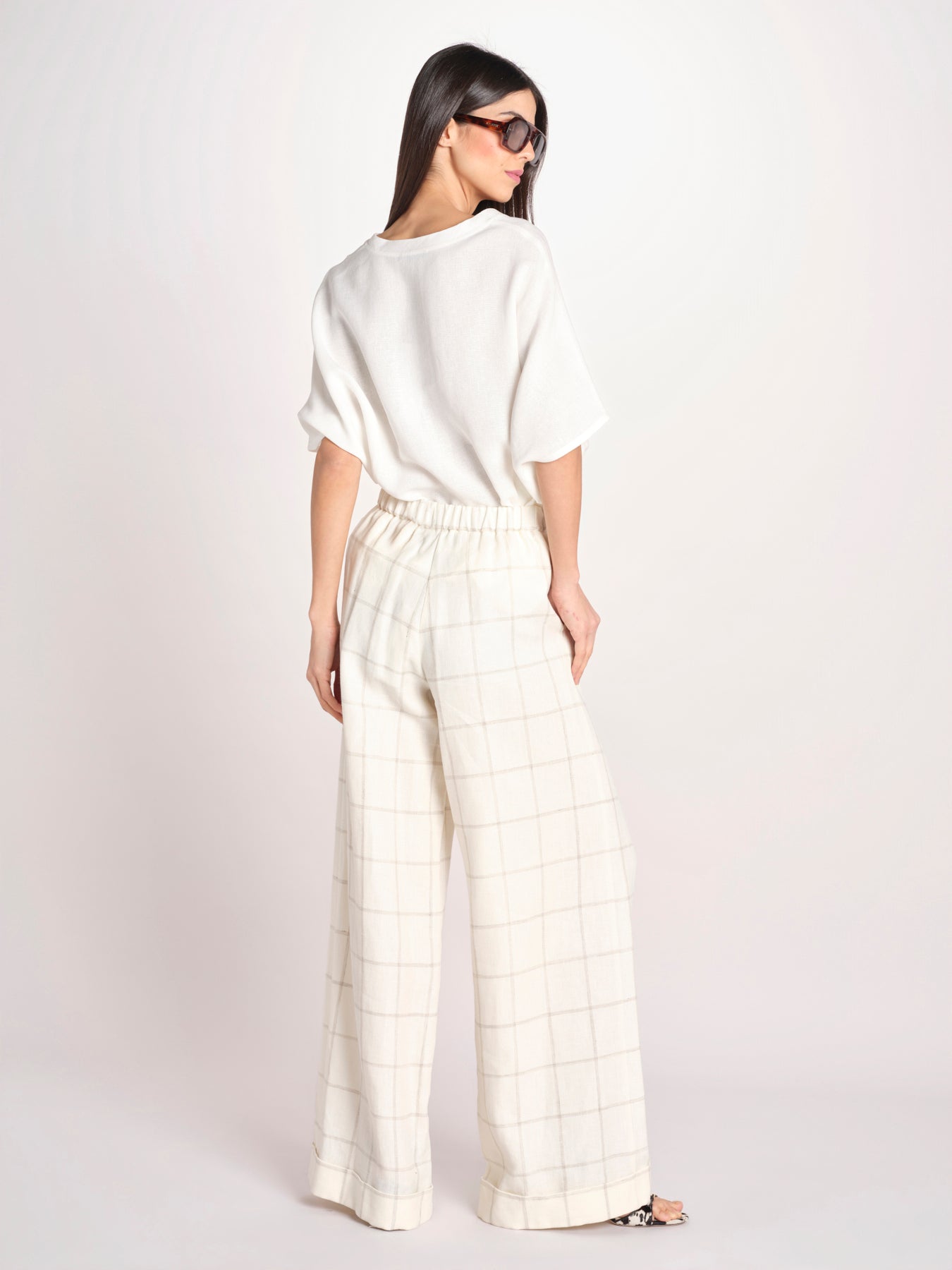 pantalone a quadri U3211R IVORY dusan 