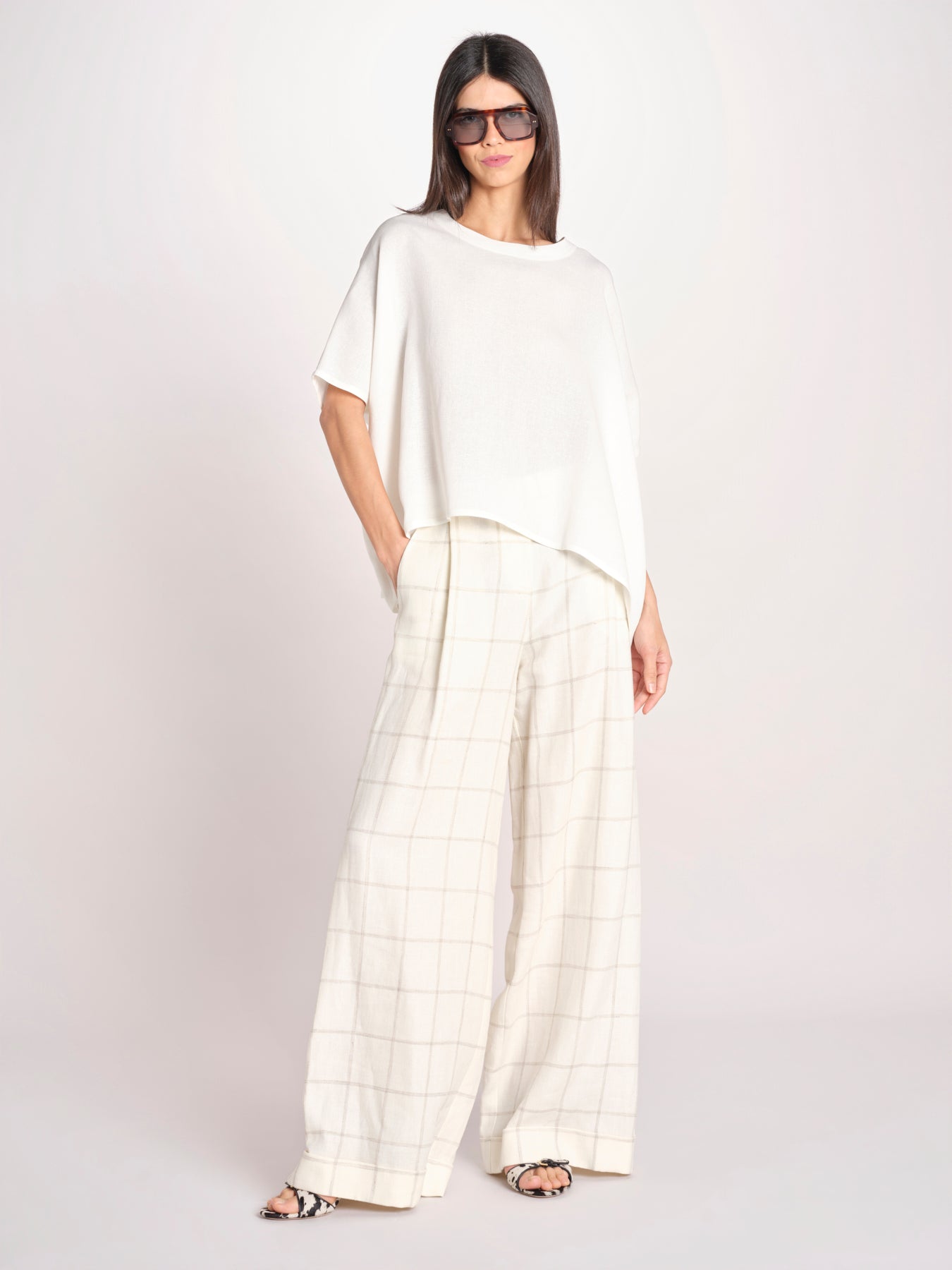 pantalone a quadri U3211R IVORY dusan 