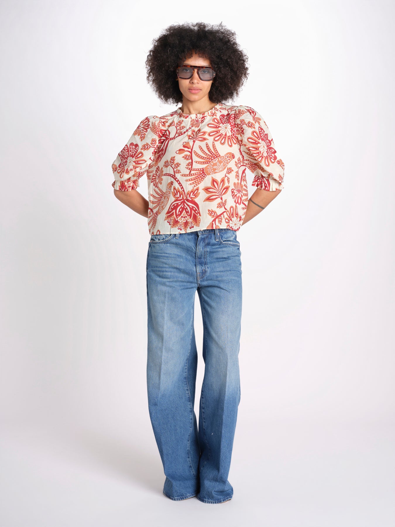 camicia manica sbuffo 344000 FLOWERFUL BEIGE 26040 farm rio 