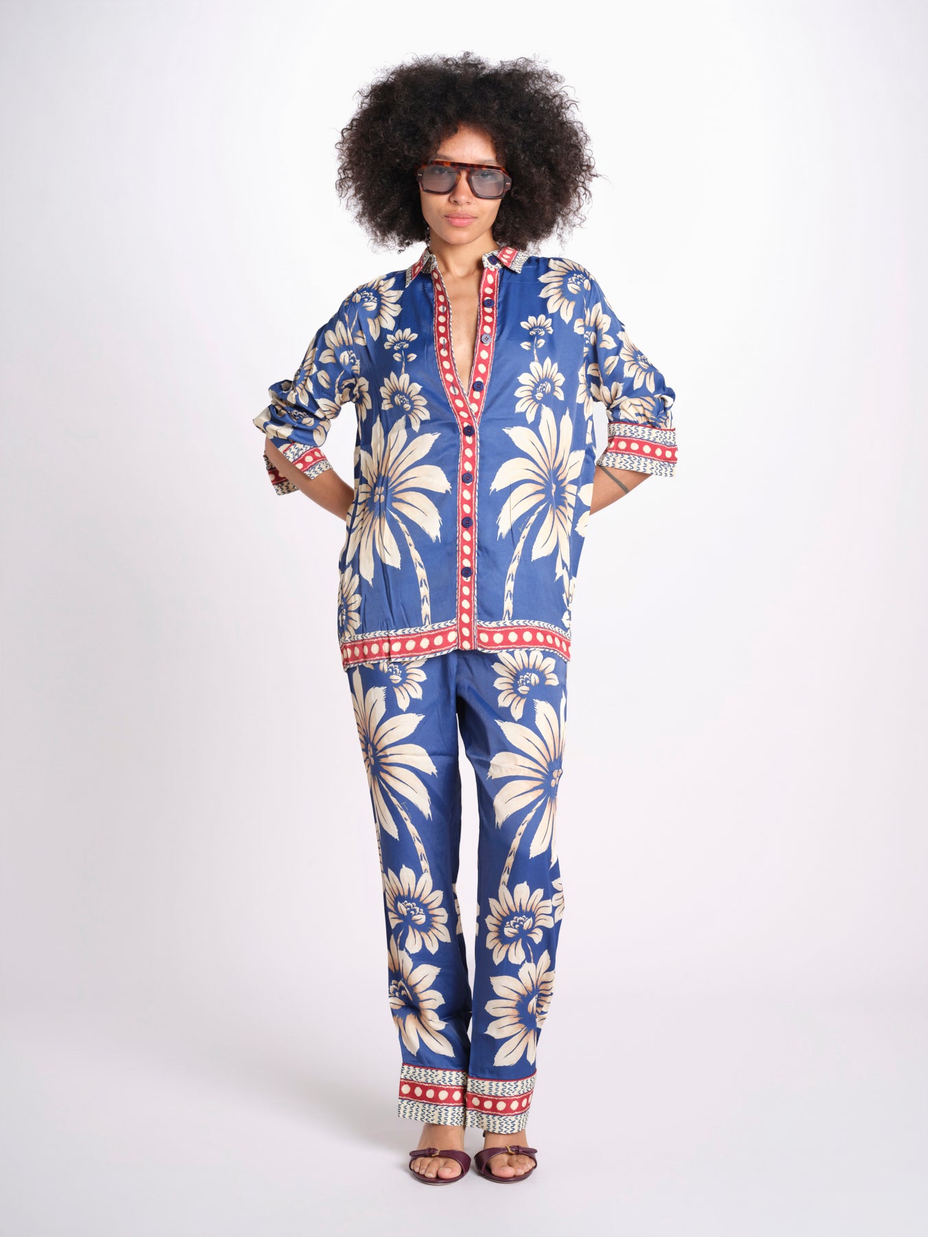 camicia pigiama con stampa a fiori 344132 LUNA BLUE 26067 farm rio 