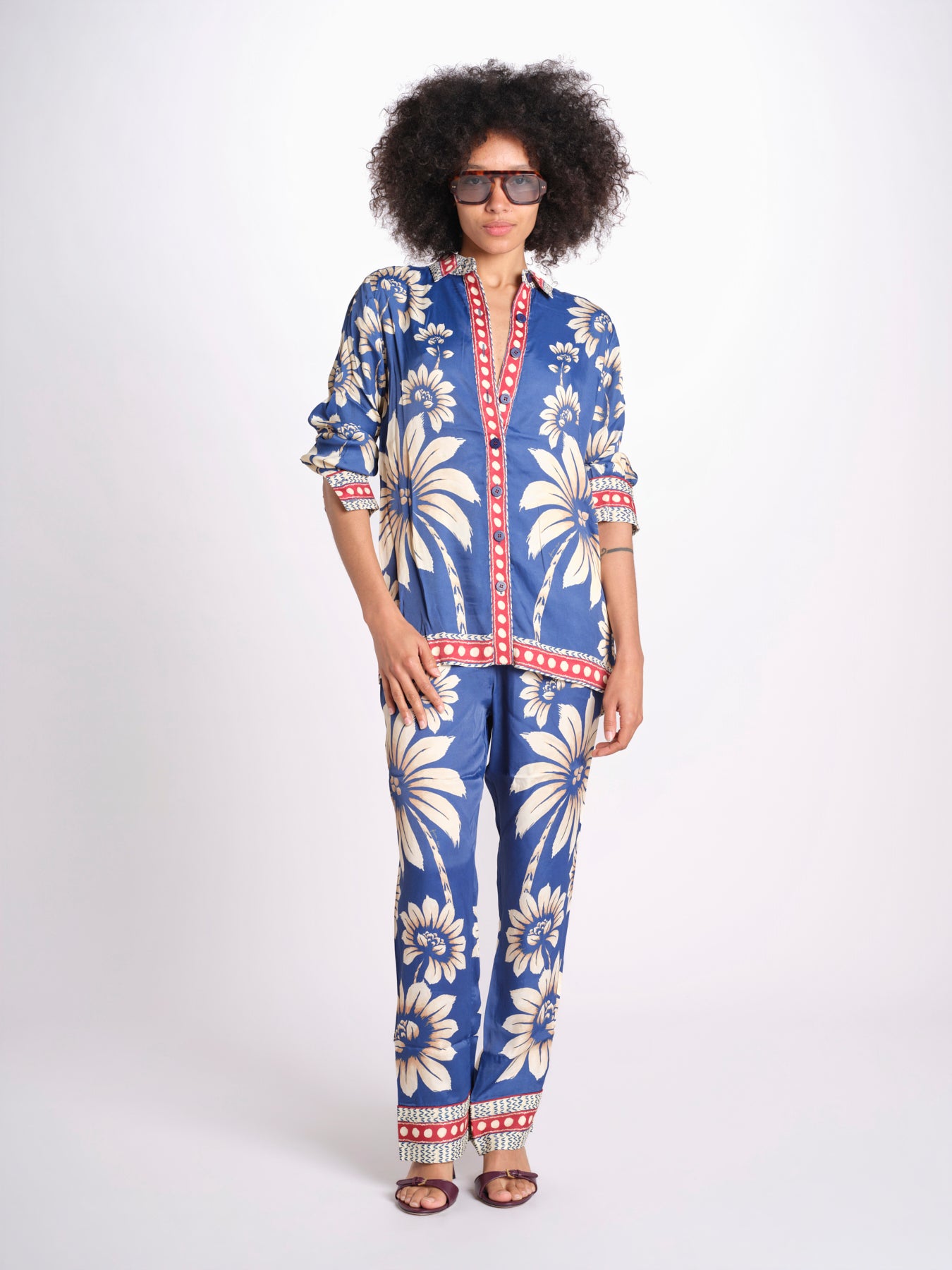 pantalone pigiama con stampa a fiori 344133 LUNA BLUE 26067 farm rio 