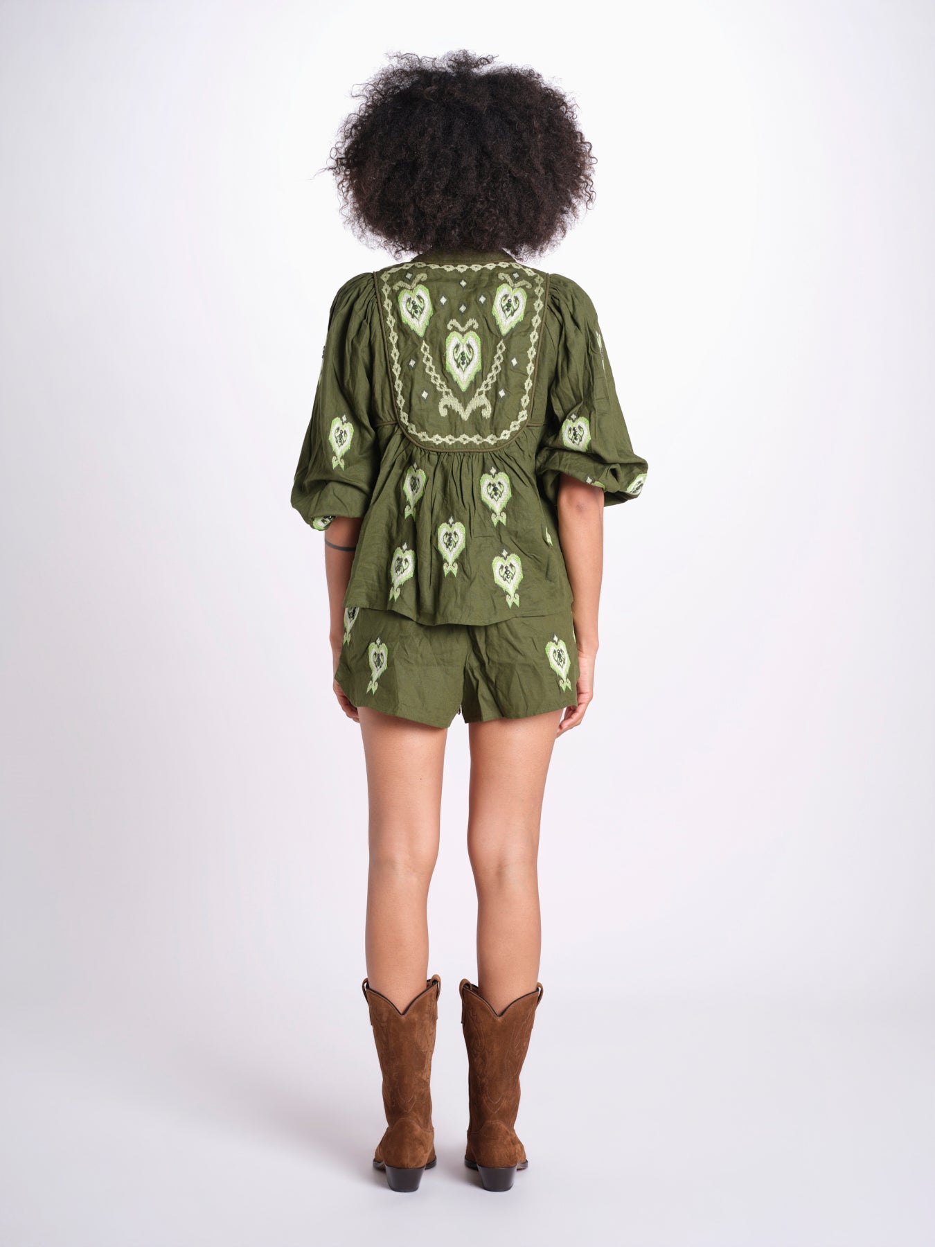 camicia m/l ricamo cuori 344172 GREEN L 0013 farm rio 
