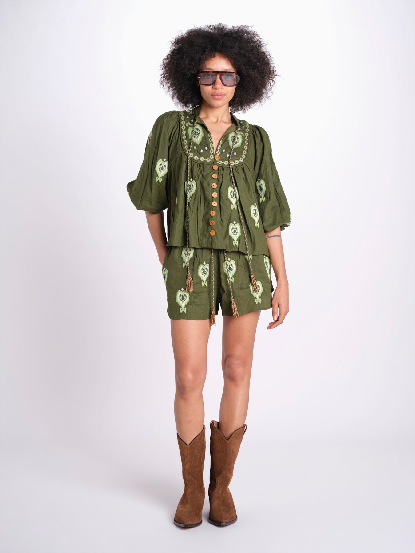 camicia m/l ricamo cuori 344172 GREEN L 0013 farm rio 