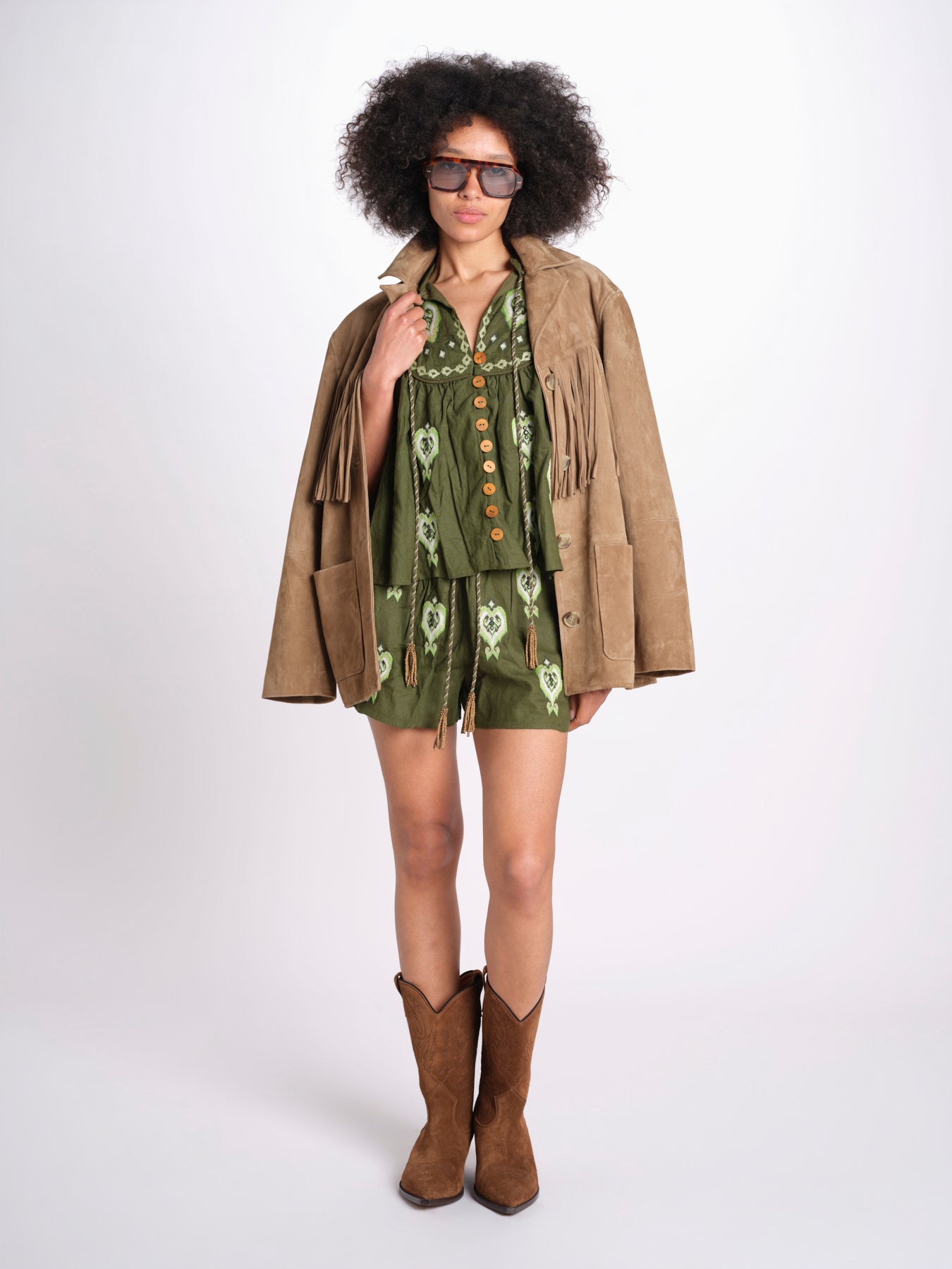 camicia m/l ricamo cuori 344172 GREEN L 0013 farm rio 