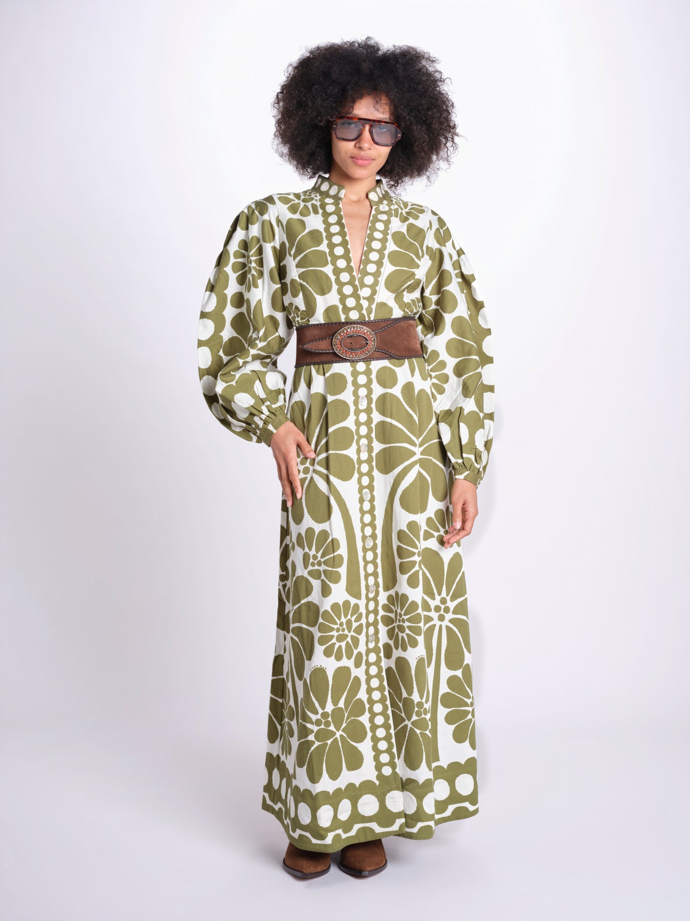 abito lungo con stampa a fiori 344605 PALERMO GREEN 26083 farm rio 