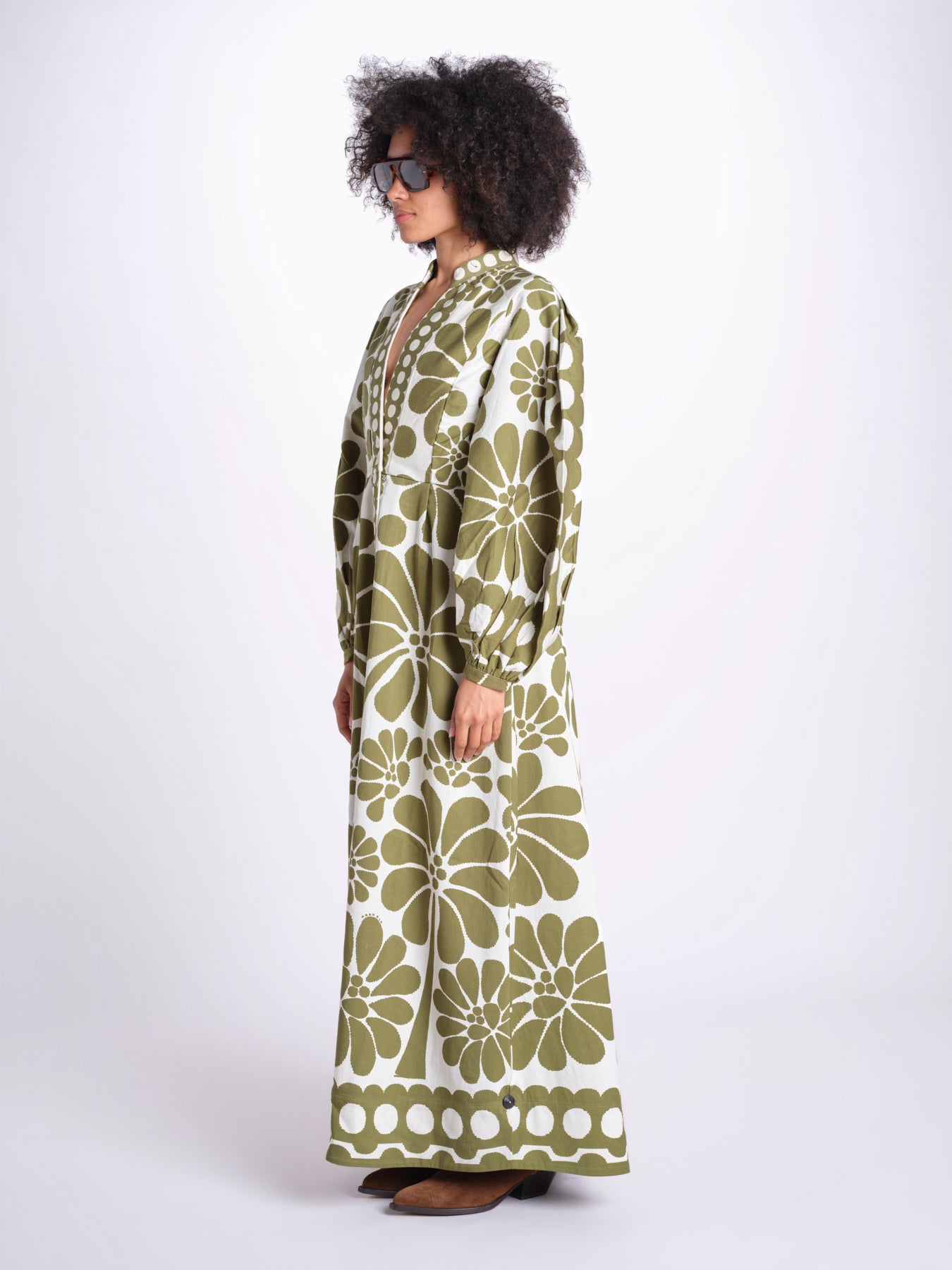 abito lungo con stampa a fiori 344605 PALERMO GREEN 26083 farm rio 