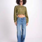 camicia cropped con intarsi fiori 344608 GREEN L0013 farm rio 