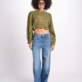 camicia cropped con intarsi fiori 344608 GREEN L0013 farm rio 