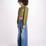 camicia cropped con intarsi fiori 344608 GREEN L0013 farm rio 