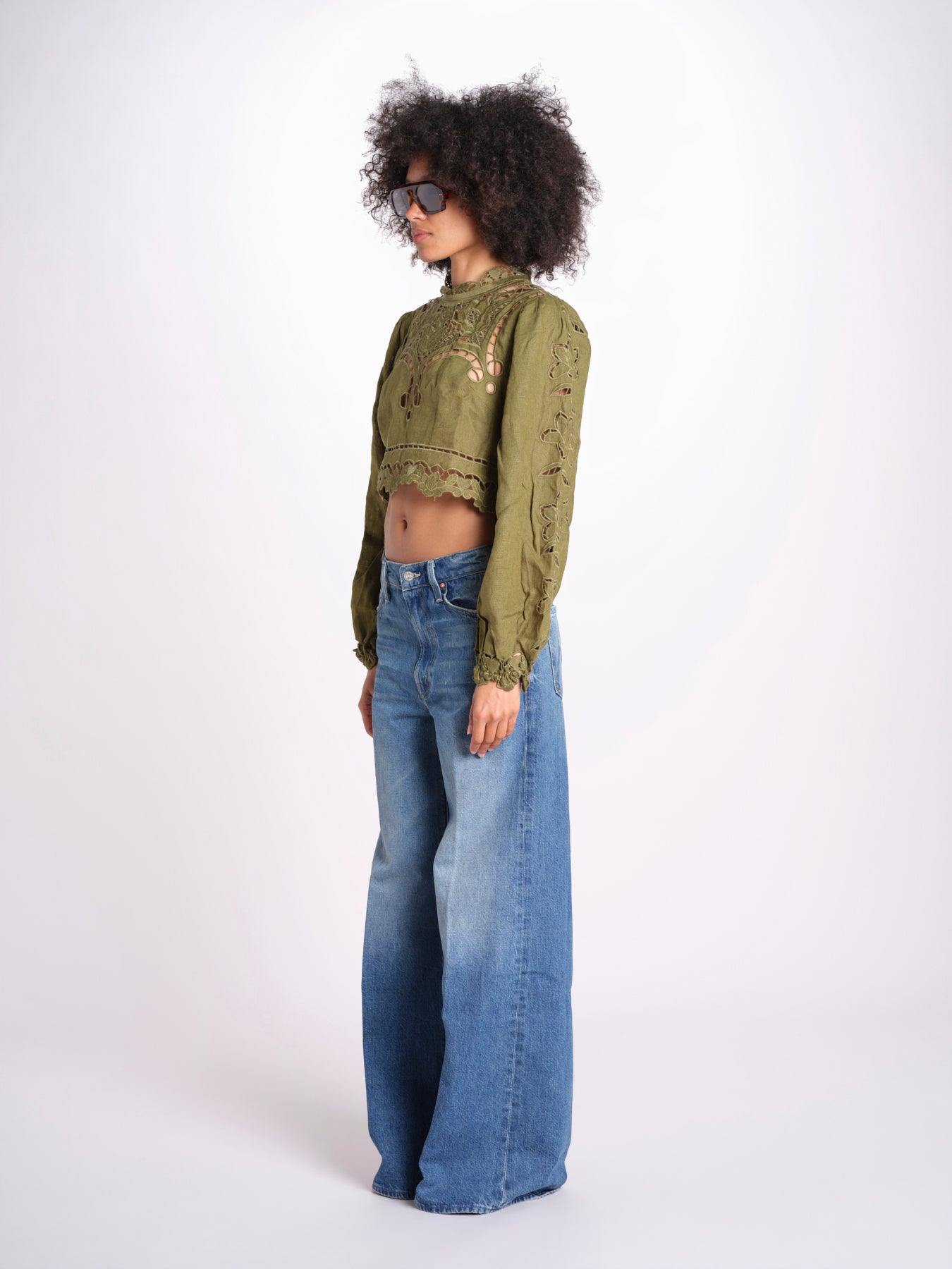 camicia cropped con intarsi fiori 344608 GREEN L0013 farm rio 