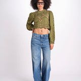 camicia cropped con intarsi fiori 344608 GREEN L0013 farm rio 