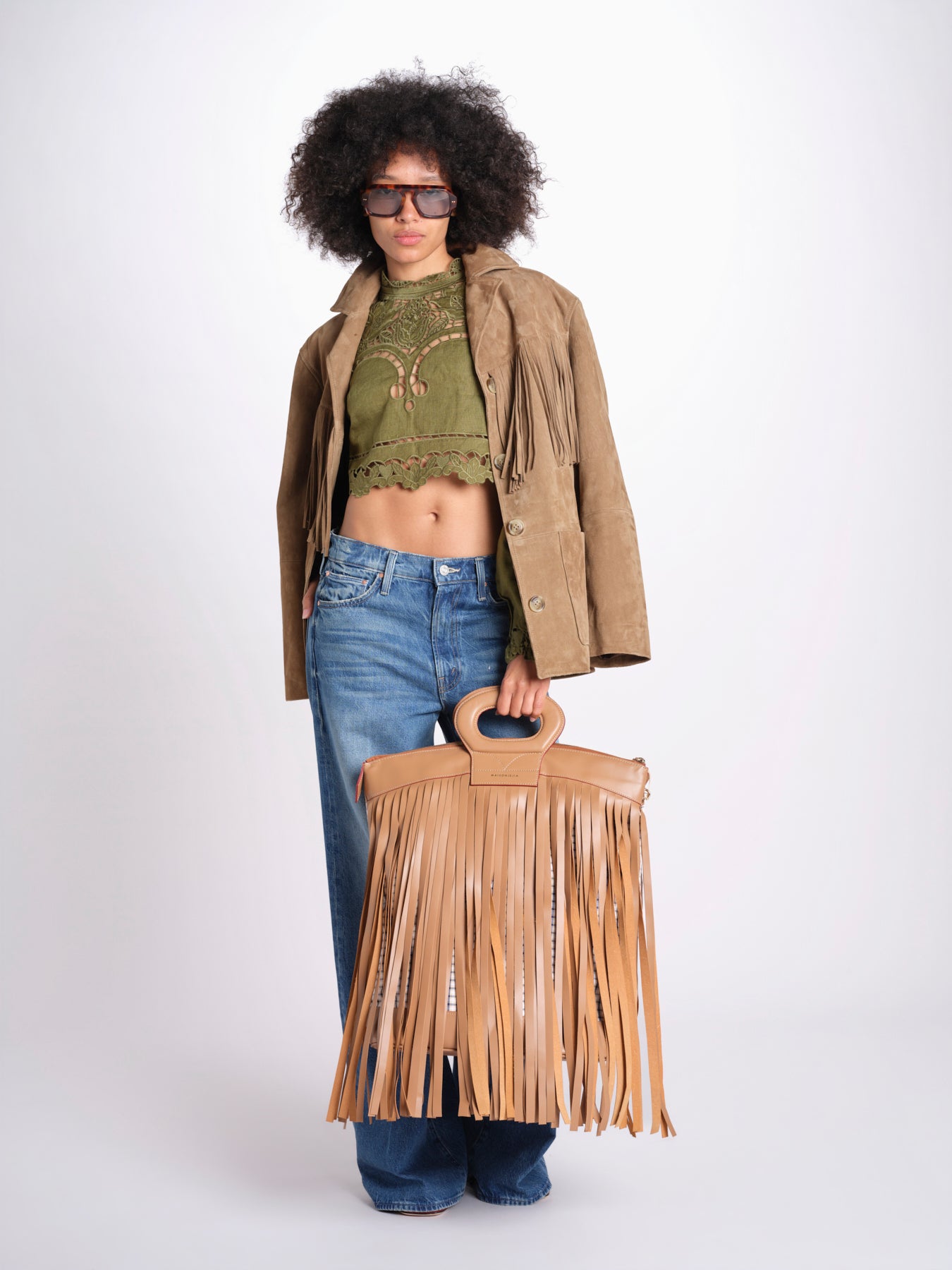 camicia cropped con intarsi fiori 344608 GREEN L0013 farm rio 
