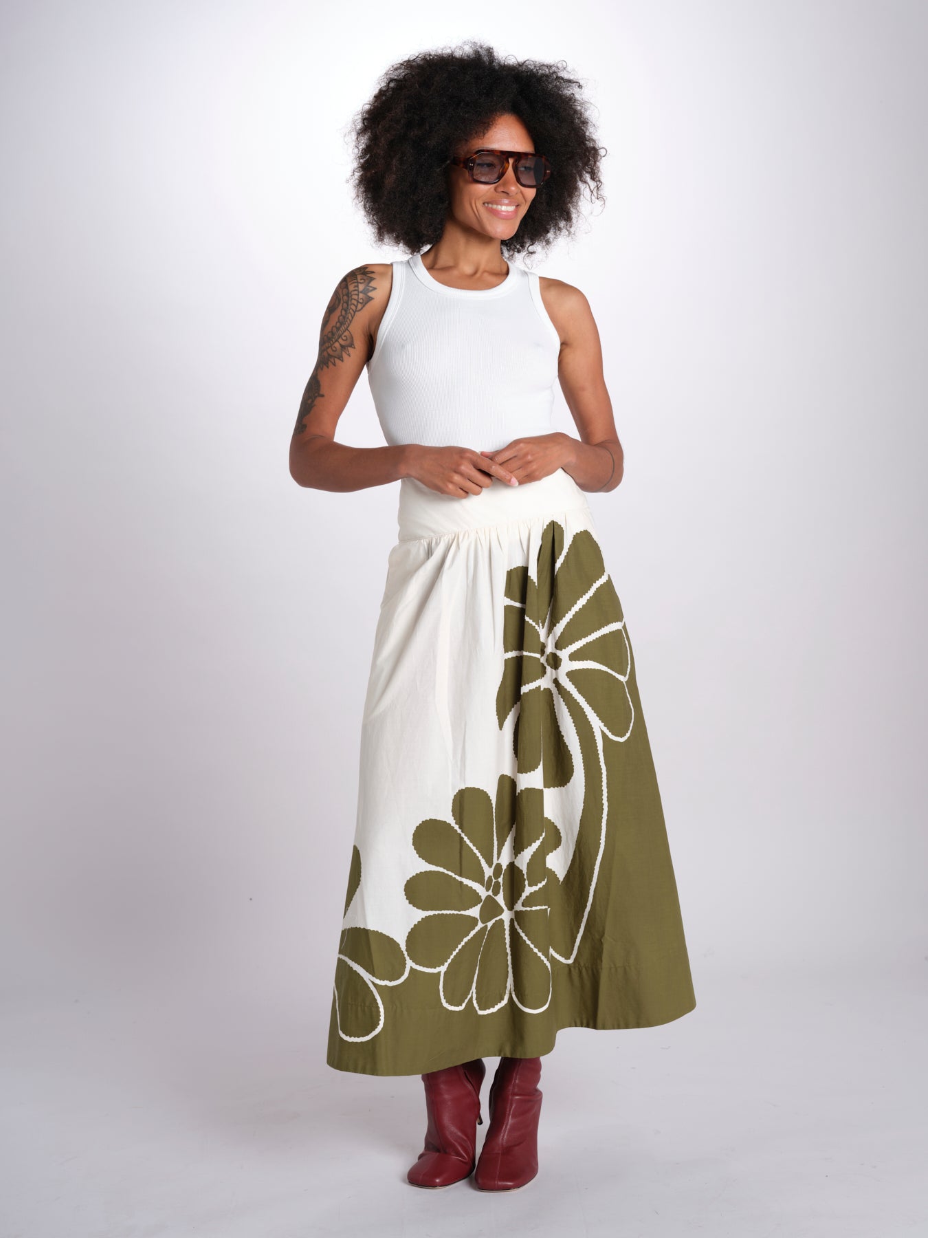 gonna con stampa fiori 350513 PALERMO GREEN 26083 farm rio 