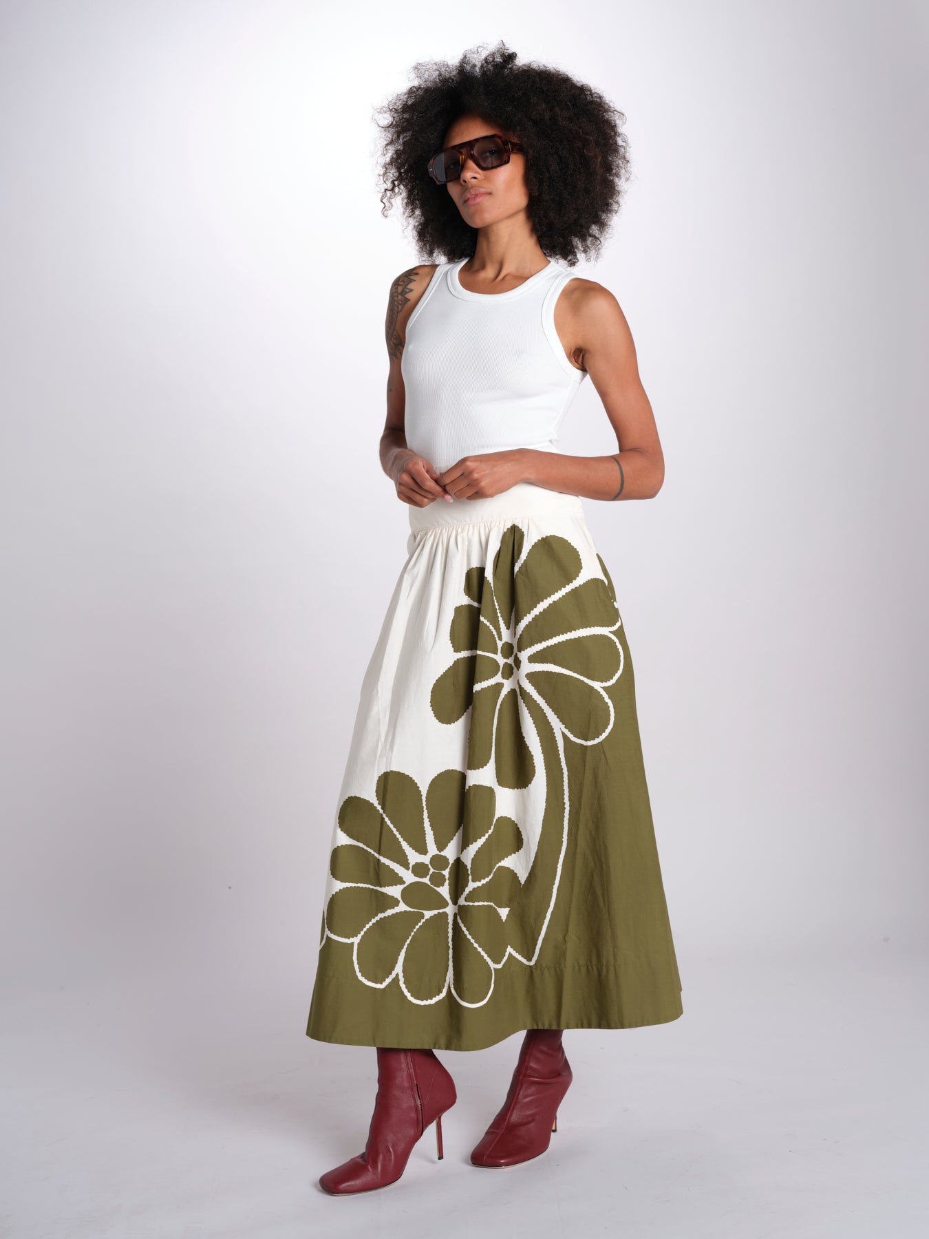 gonna con stampa fiori 350513 PALERMO GREEN 26083 farm rio 