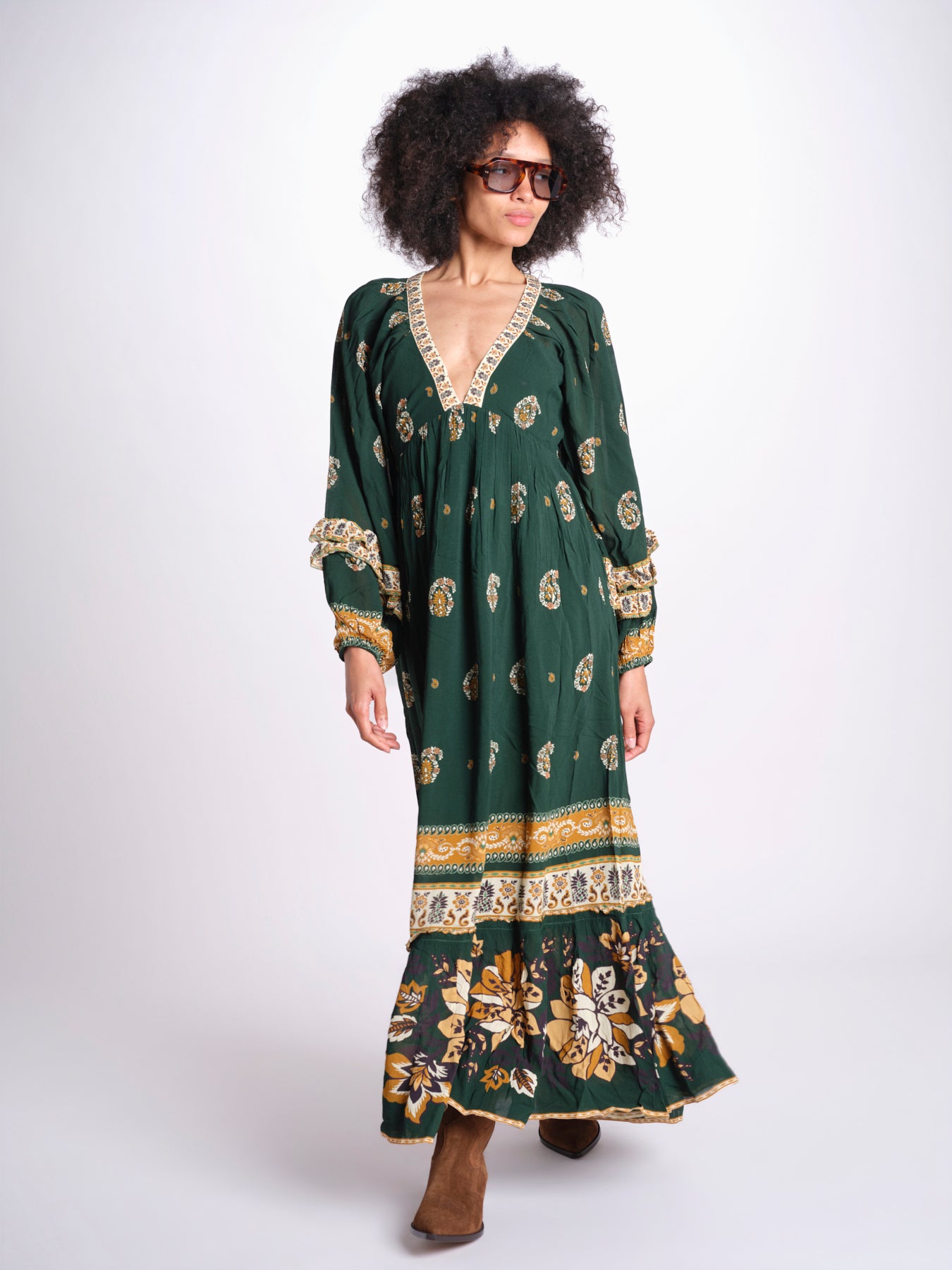 abito lungo stampa paisley 351135 AYLA GREEN 26009 farm rio 