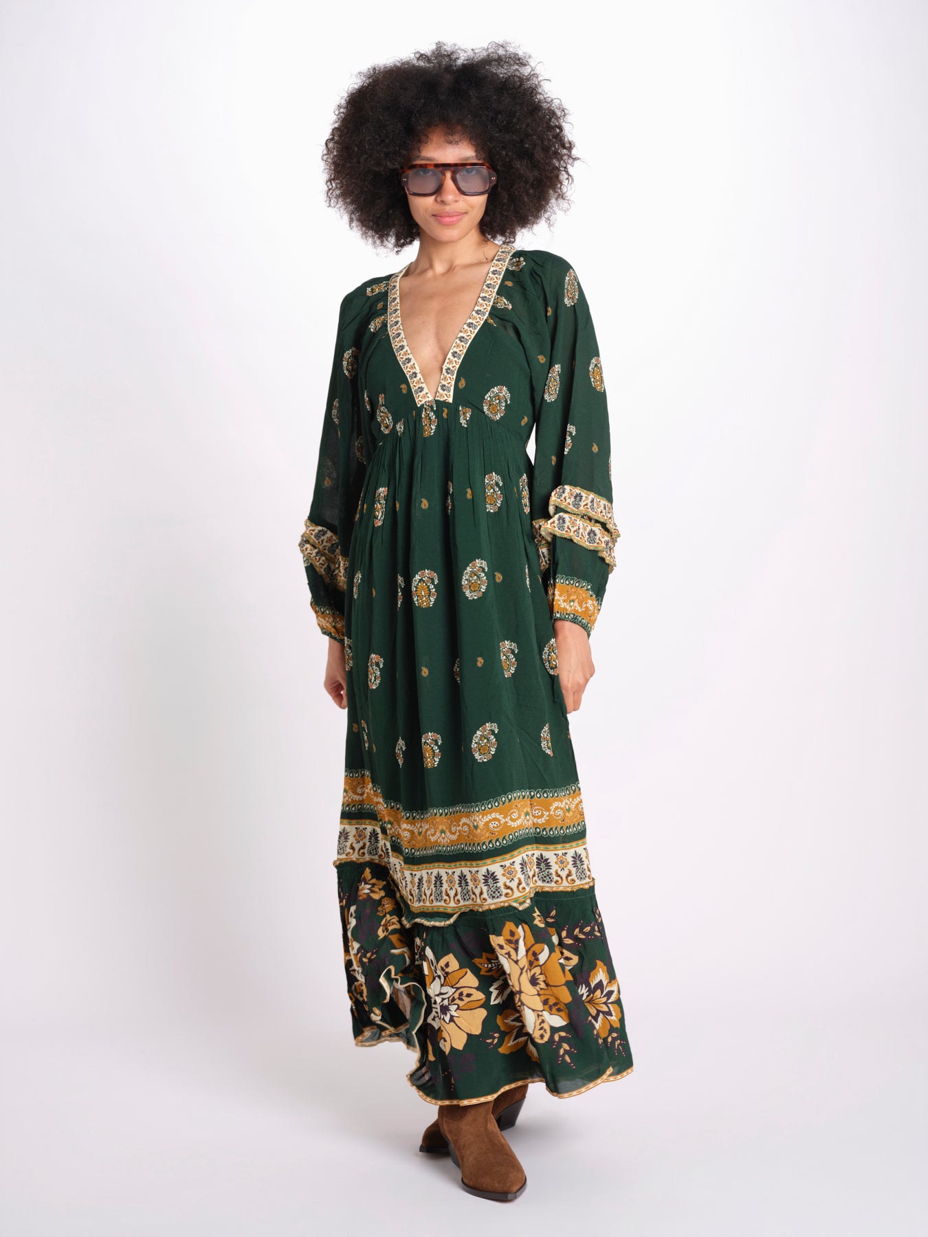 abito lungo stampa paisley 351135 AYLA GREEN 26009 farm rio 