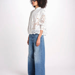 camicia con ricami fiori e nervature 351181 OFF-WHITE L0025 farm rio 