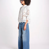 camicia con ricami fiori e nervature 351181 OFF-WHITE L0025 farm rio 