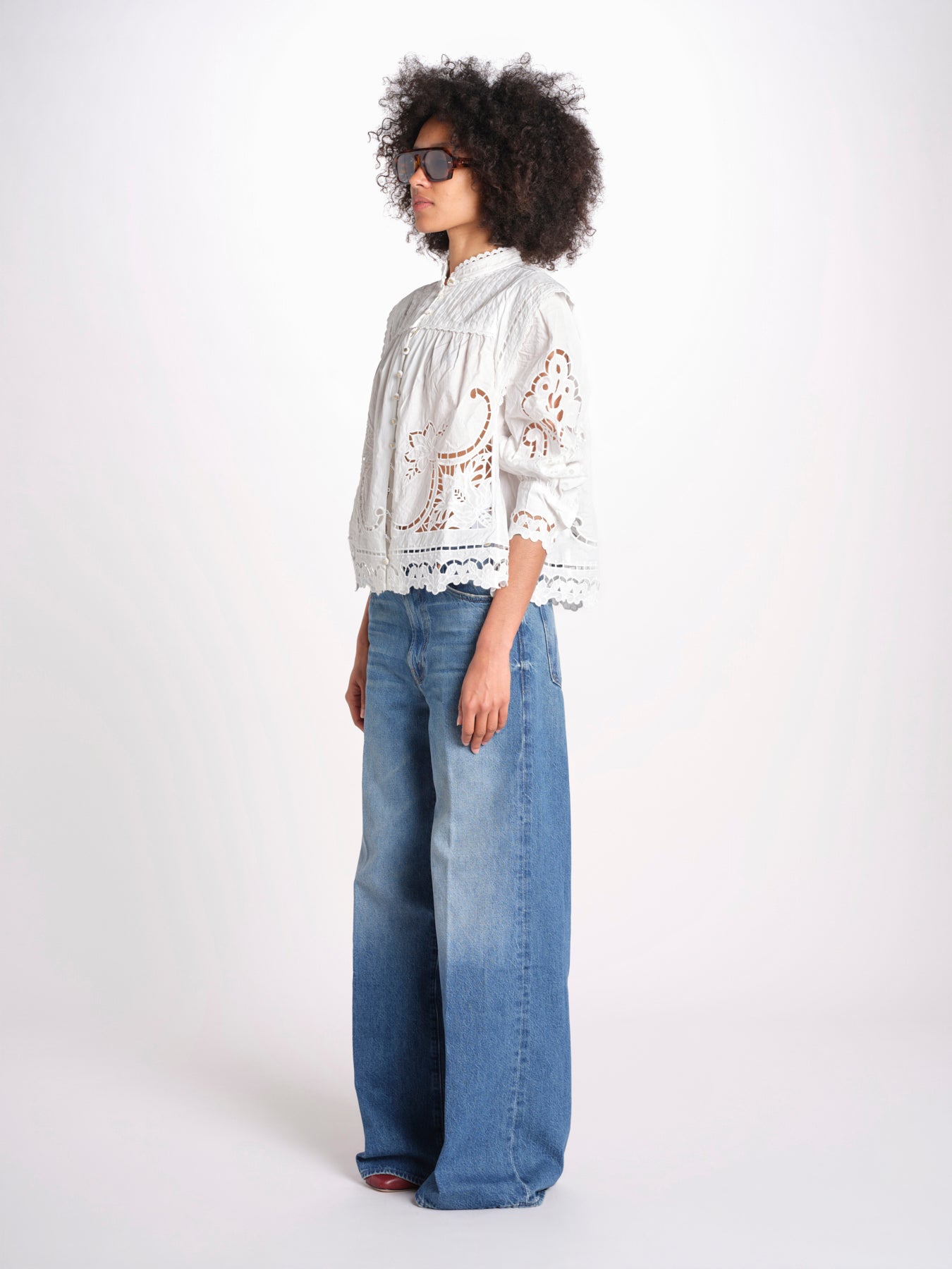 camicia con ricami fiori e nervature 351181 OFF-WHITE L0025 farm rio 