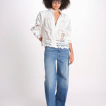 camicia con ricami fiori e nervature 351181 OFF-WHITE L0025 farm rio 