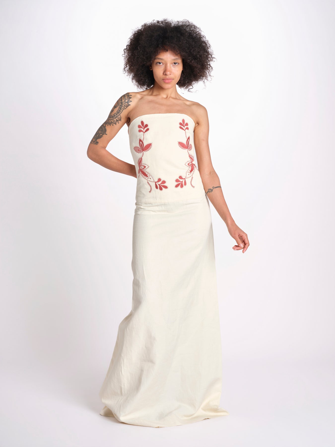 abito lungo con bustier ricamato ANOUK JA018 MILK fortela 