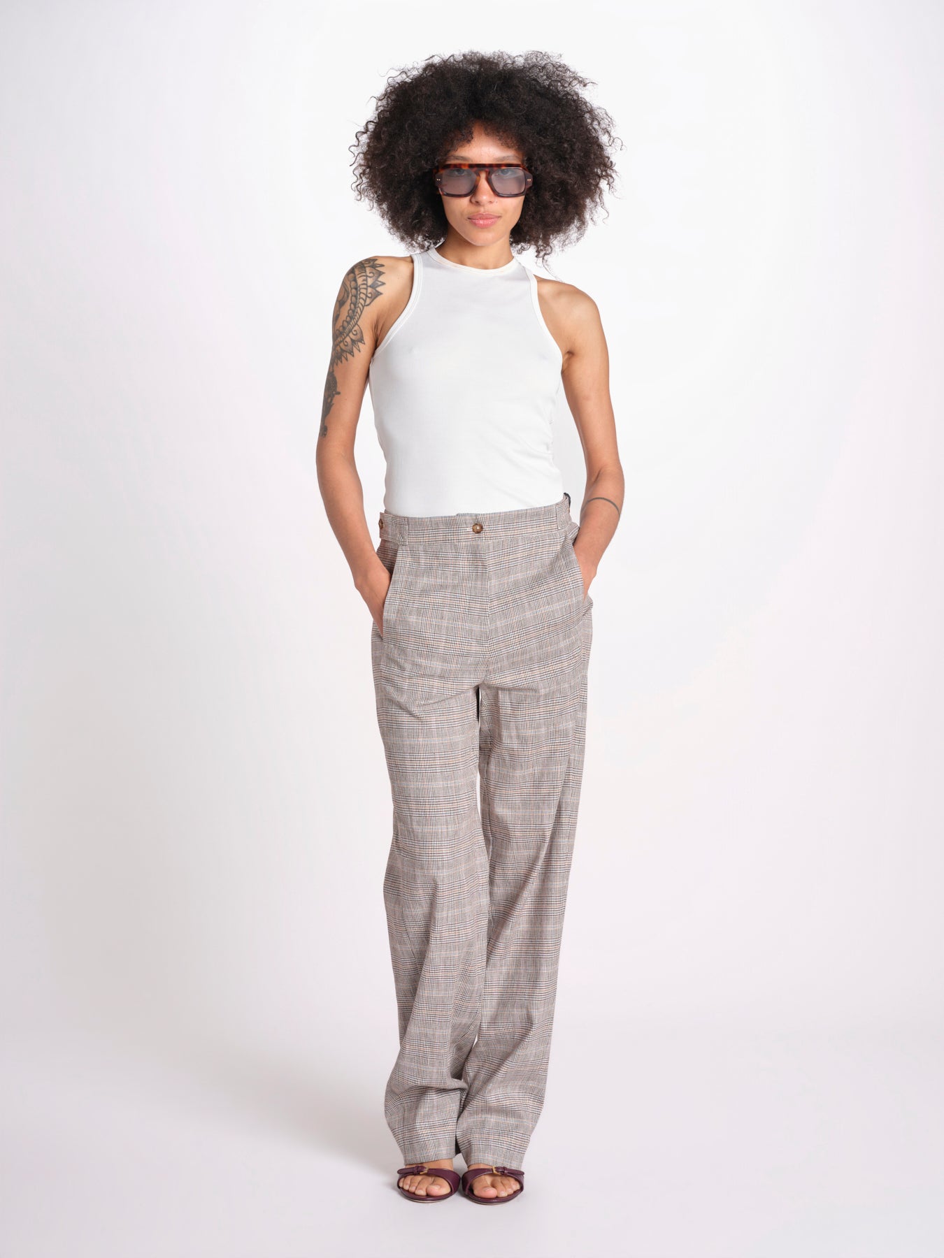pantalone in principe di galles 16P005CO251 P671 BROWN MULTI ines de la fressange 