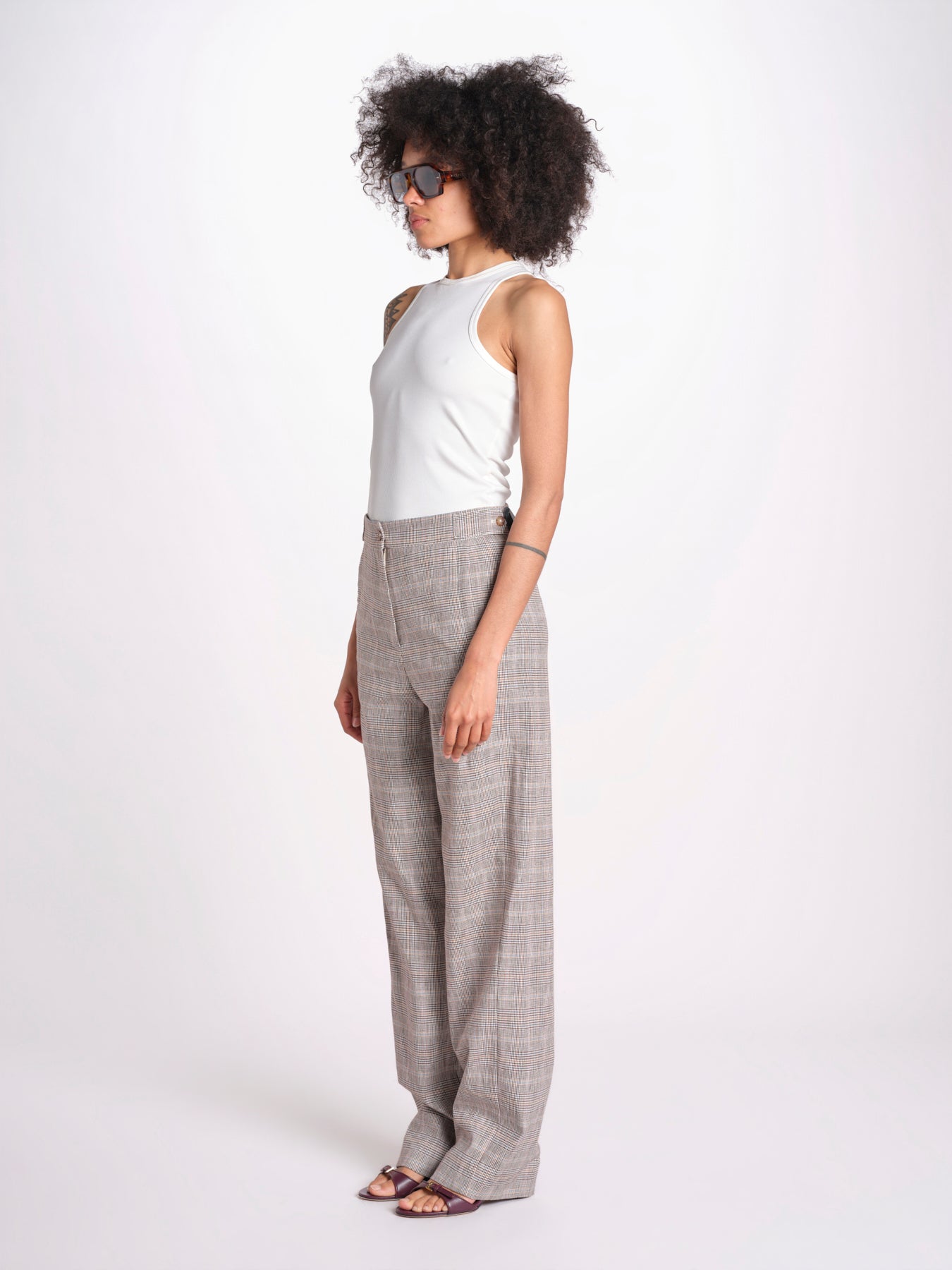 pantalone in principe di galles 16P005CO251 P671 BROWN MULTI ines de la fressange 