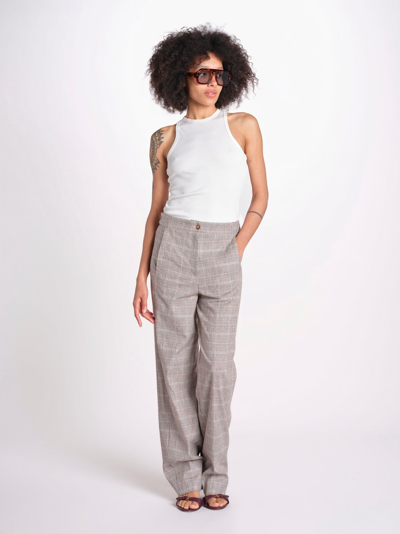 pantalone in principe di galles 16P005CO251 P671 BROWN MULTI ines de la fressange 