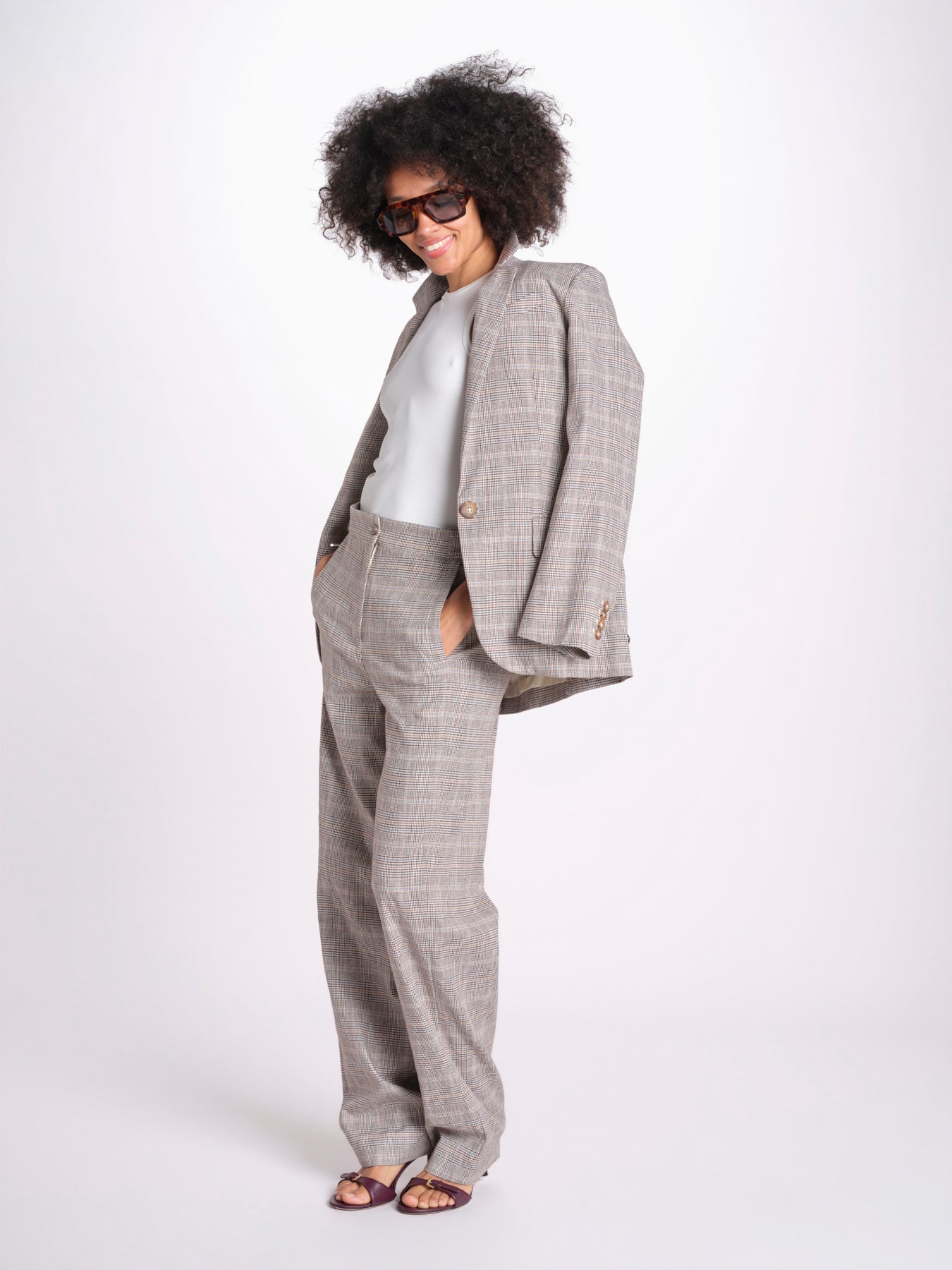 pantalone in principe di galles 16P005CO251 P671 BROWN MULTI ines de la fressange 
