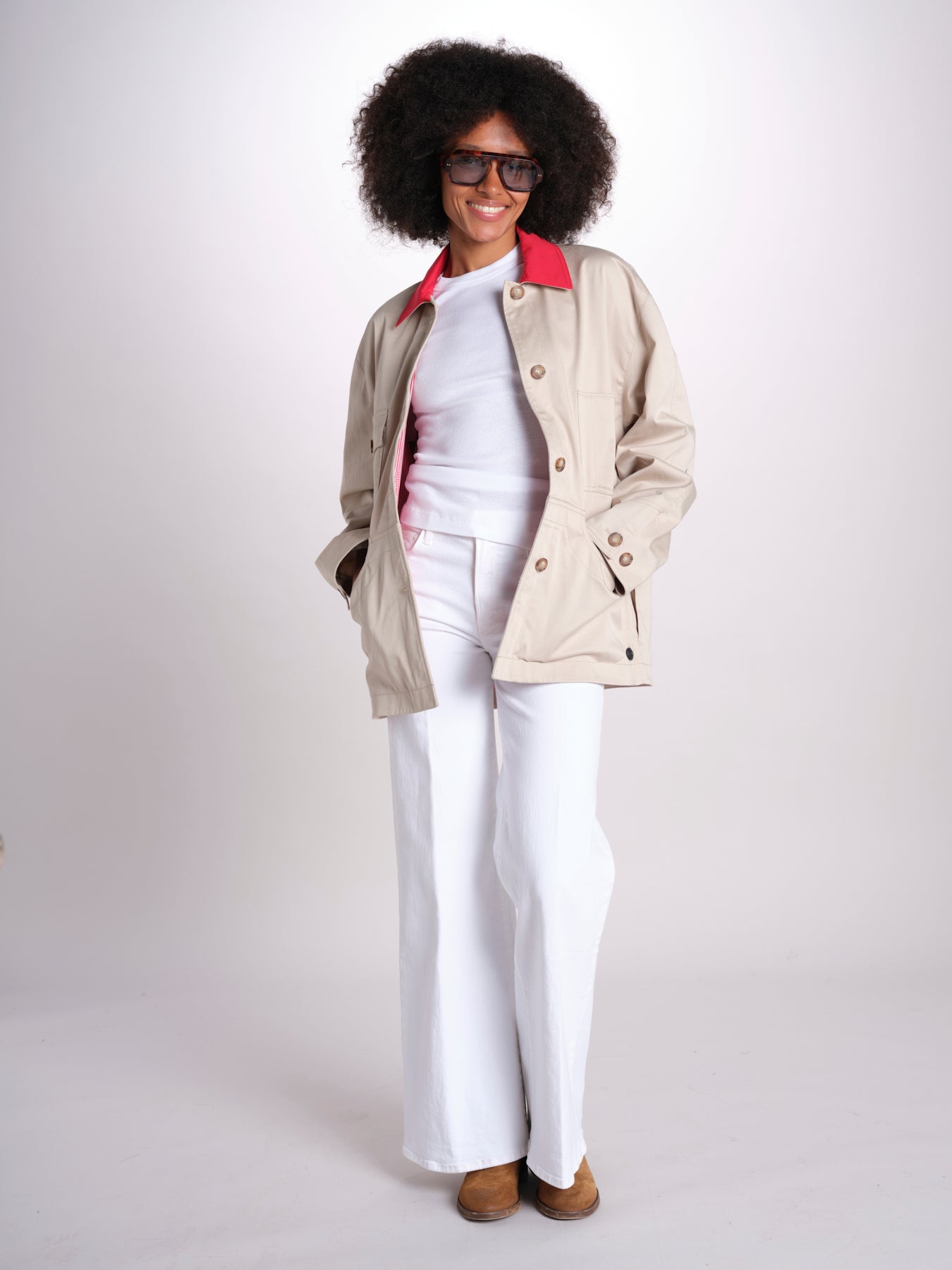 giacca sahariana con colletto in contrasto 16V525CO574 P150 BEIGE ines de la fressange 