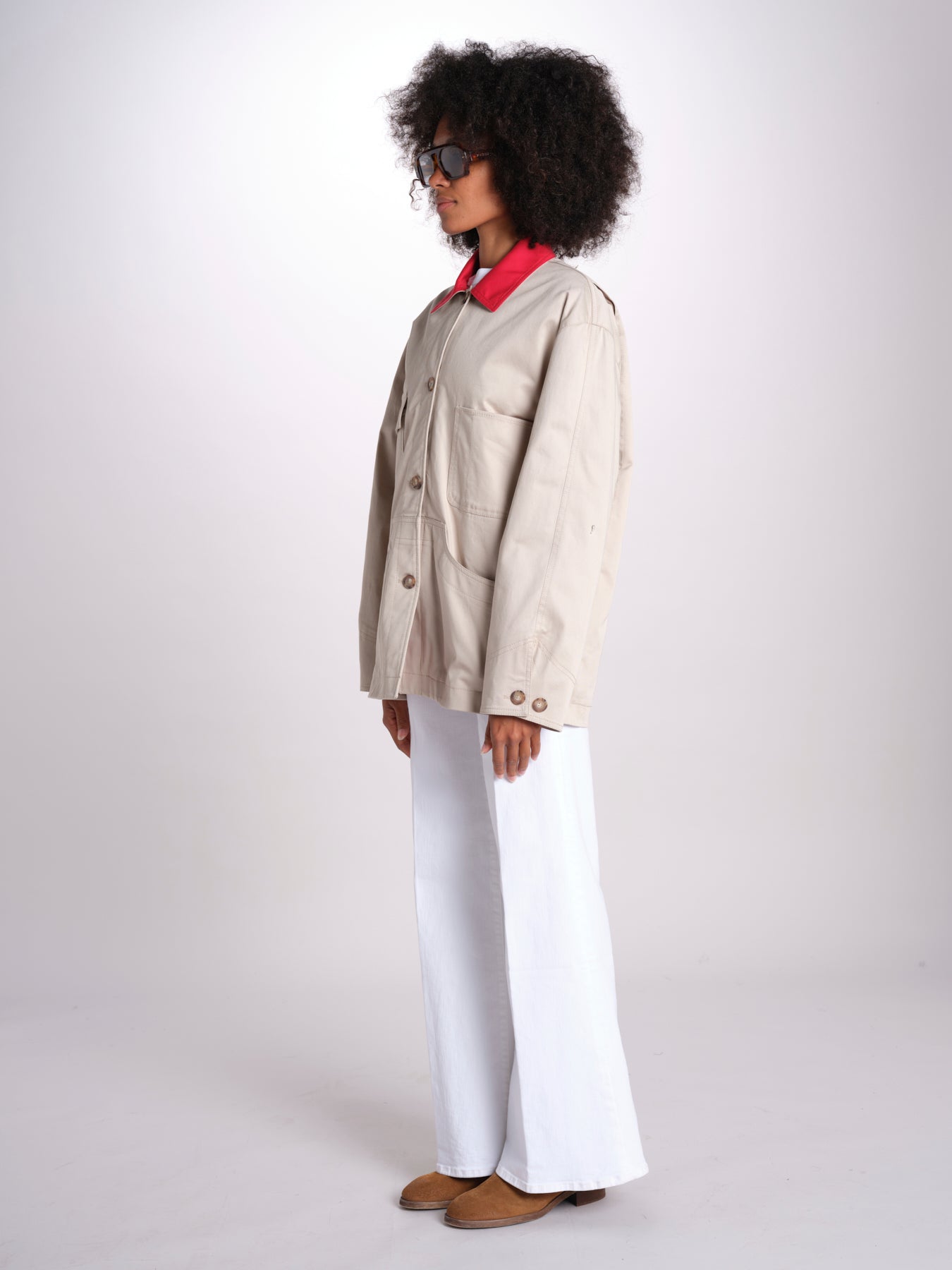 giacca sahariana con colletto in contrasto 16V525CO574 P150 BEIGE ines de la fressange 