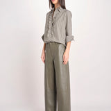 pantalone in pelle LESLIE IO118060 DARK EUCALYPTUS GR533 ivy oak 