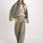 pantalone in pelle LESLIE IO118060 DARK EUCALYPTUS GR533 ivy oak 