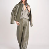 pantalone in pelle LESLIE IO118060 DARK EUCALYPTUS GR533 ivy oak 