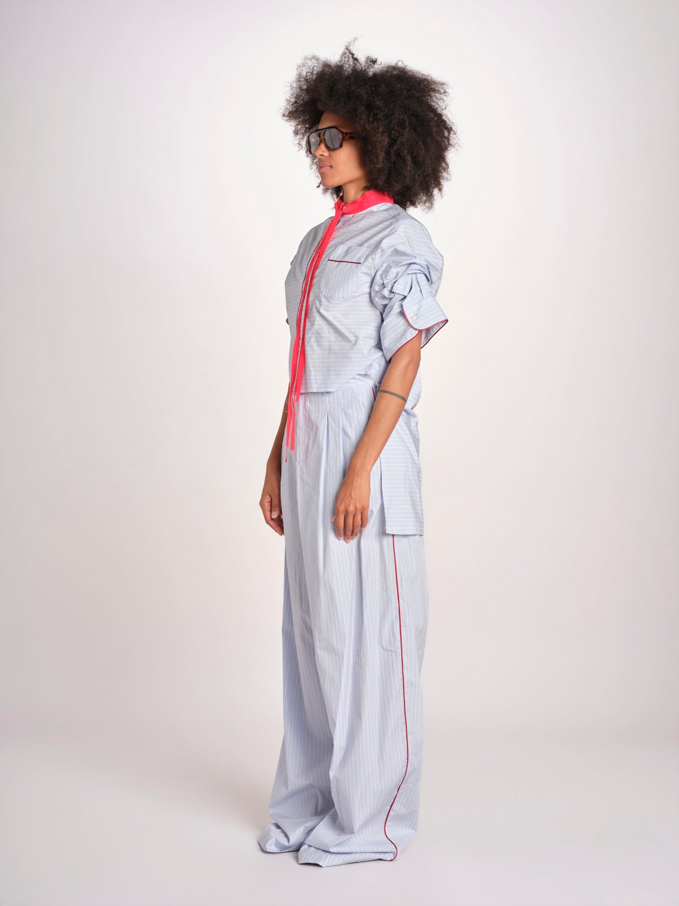camicia maniche corte a righe con piping BERTA LIGHT BLUE STRIPES jejia 