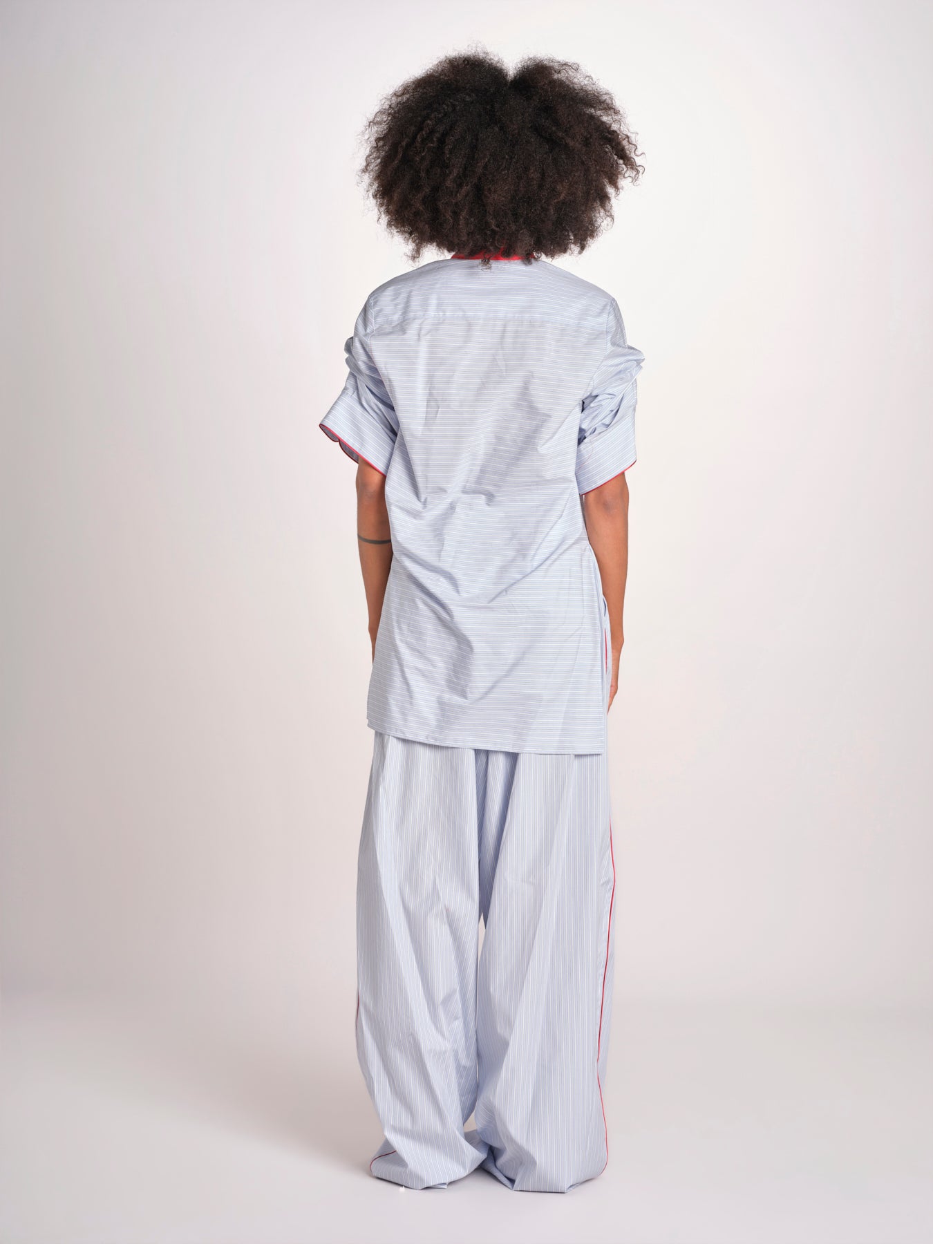 camicia maniche corte a righe con piping BERTA LIGHT BLUE STRIPES jejia 