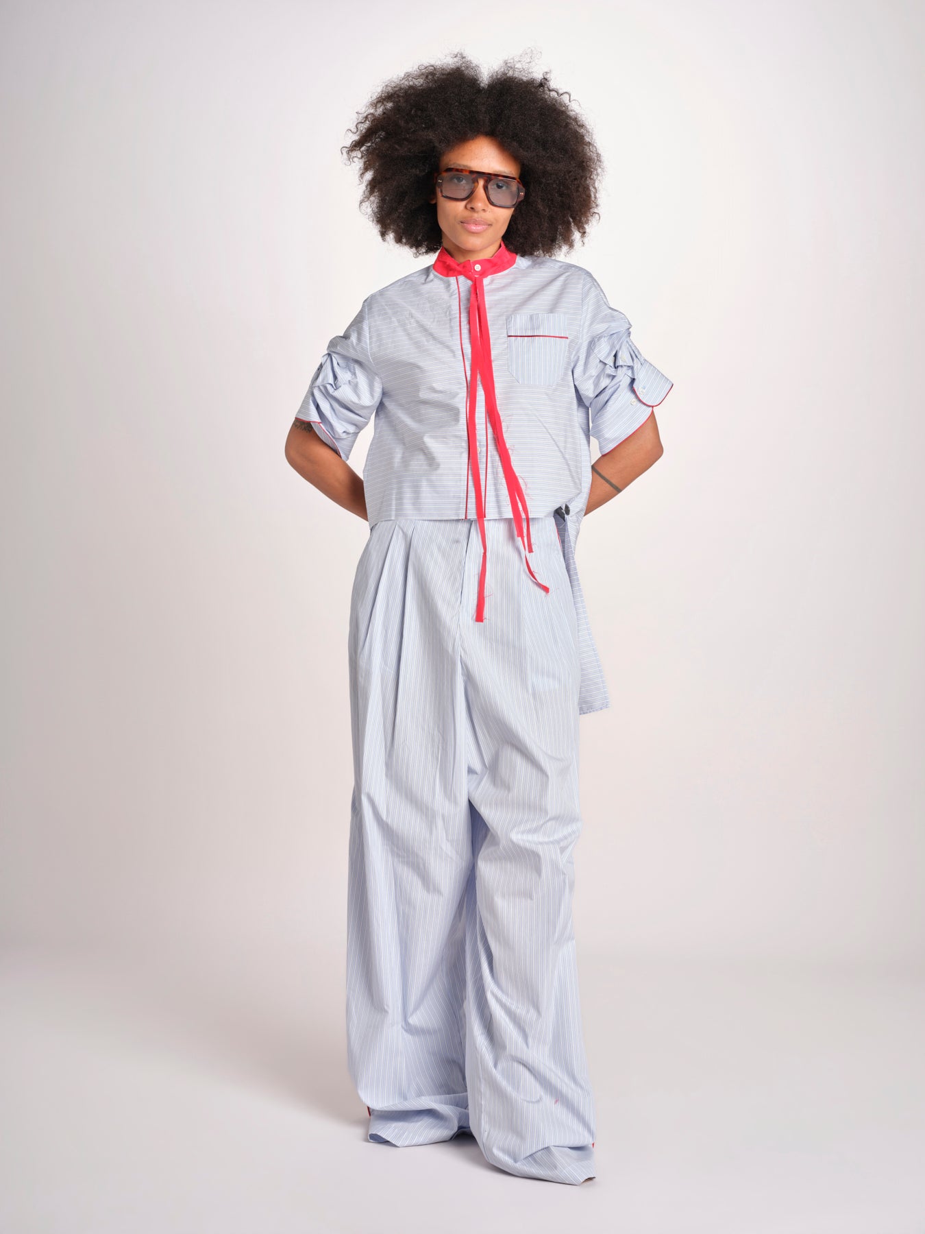 camicia maniche corte a righe con piping BERTA LIGHT BLUE STRIPES jejia 