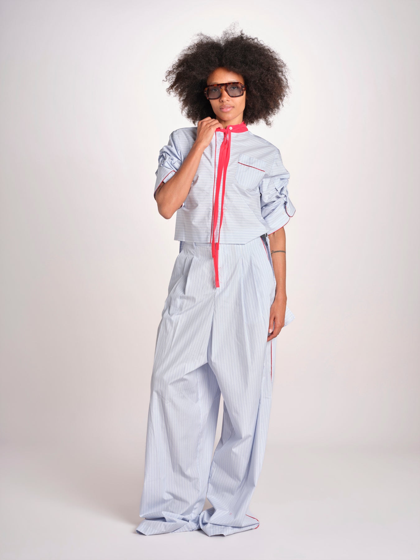 camicia maniche corte a righe con piping BERTA LIGHT BLUE STRIPES jejia 