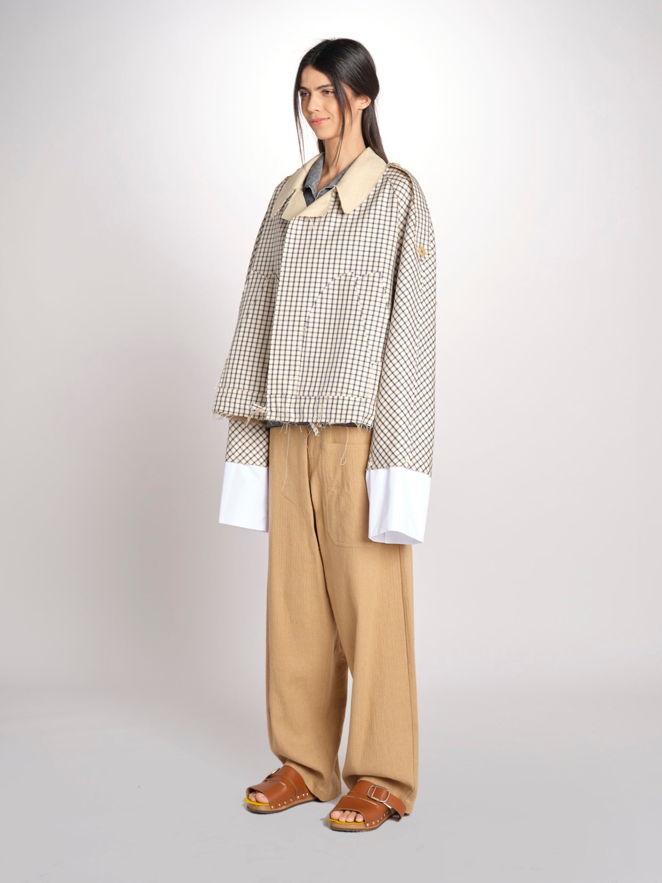 Giubbotto a quadretti reversibile BOMBERTRENCH MJD547_108477 BEIGE BLUE CHECK jejia 