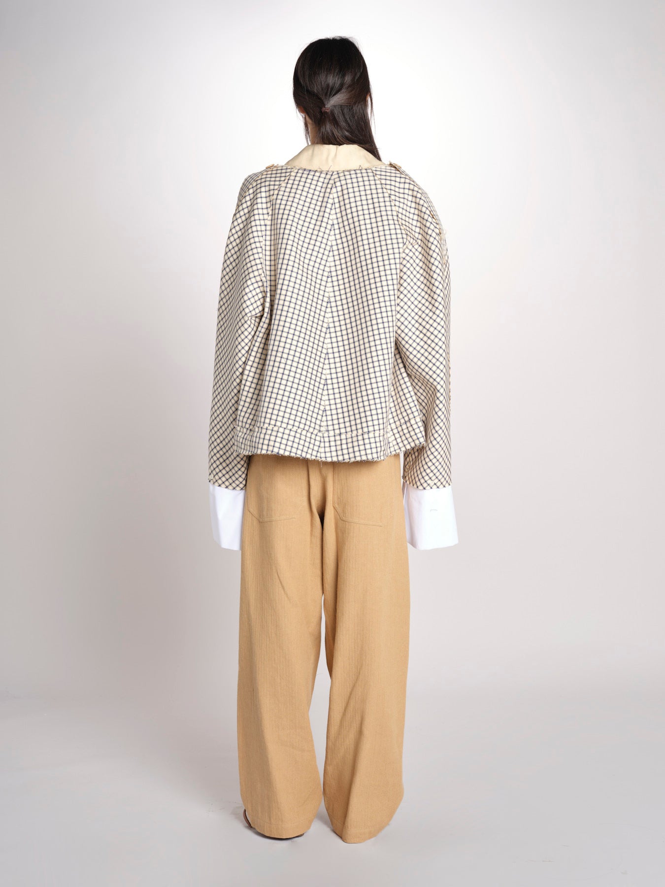 Giubbotto a quadretti reversibile BOMBERTRENCH MJD547_108477 BEIGE BLUE CHECK jejia 