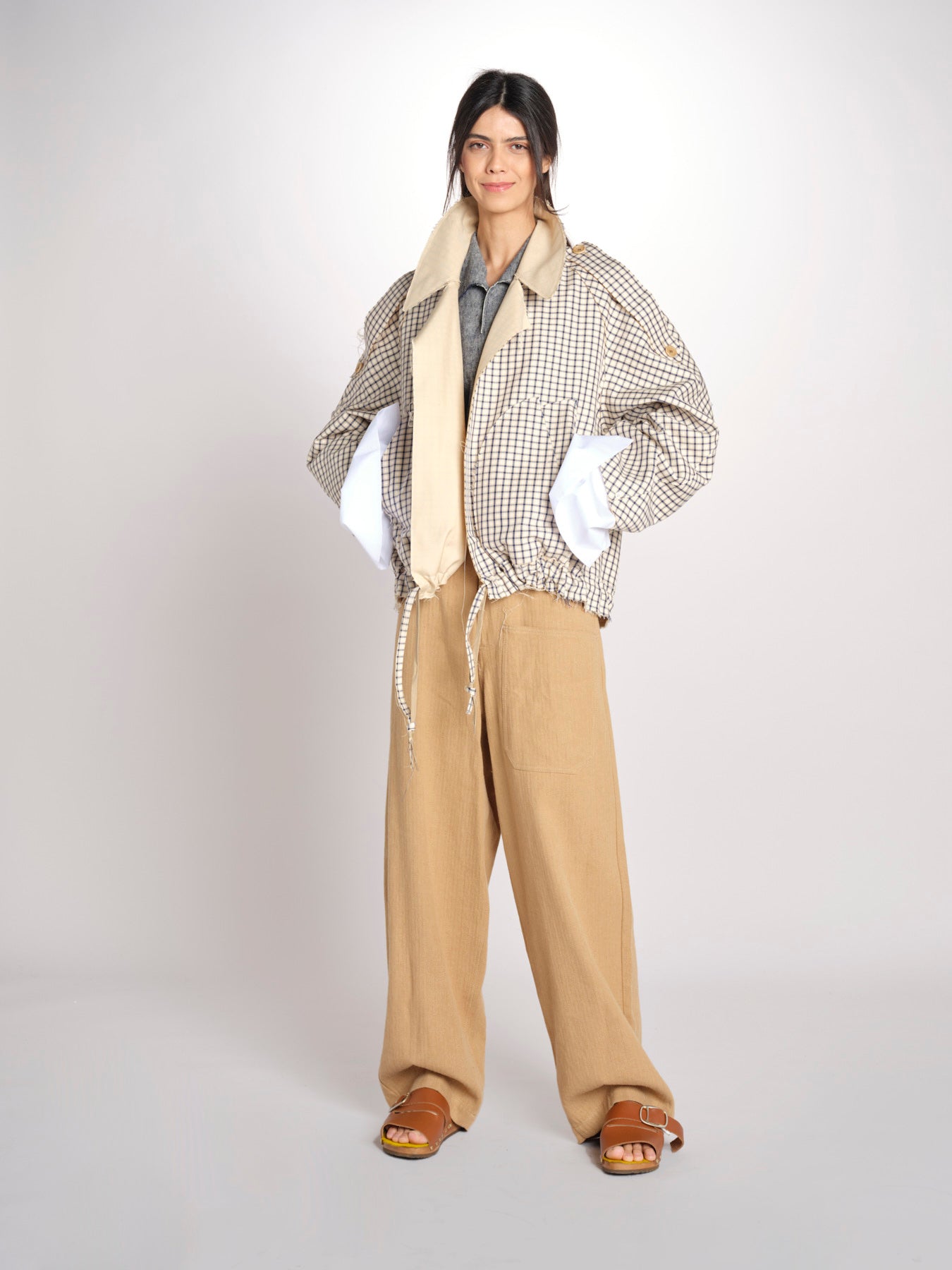 Giubbotto a quadretti reversibile BOMBERTRENCH MJD547_108477 BEIGE BLUE CHECK jejia 