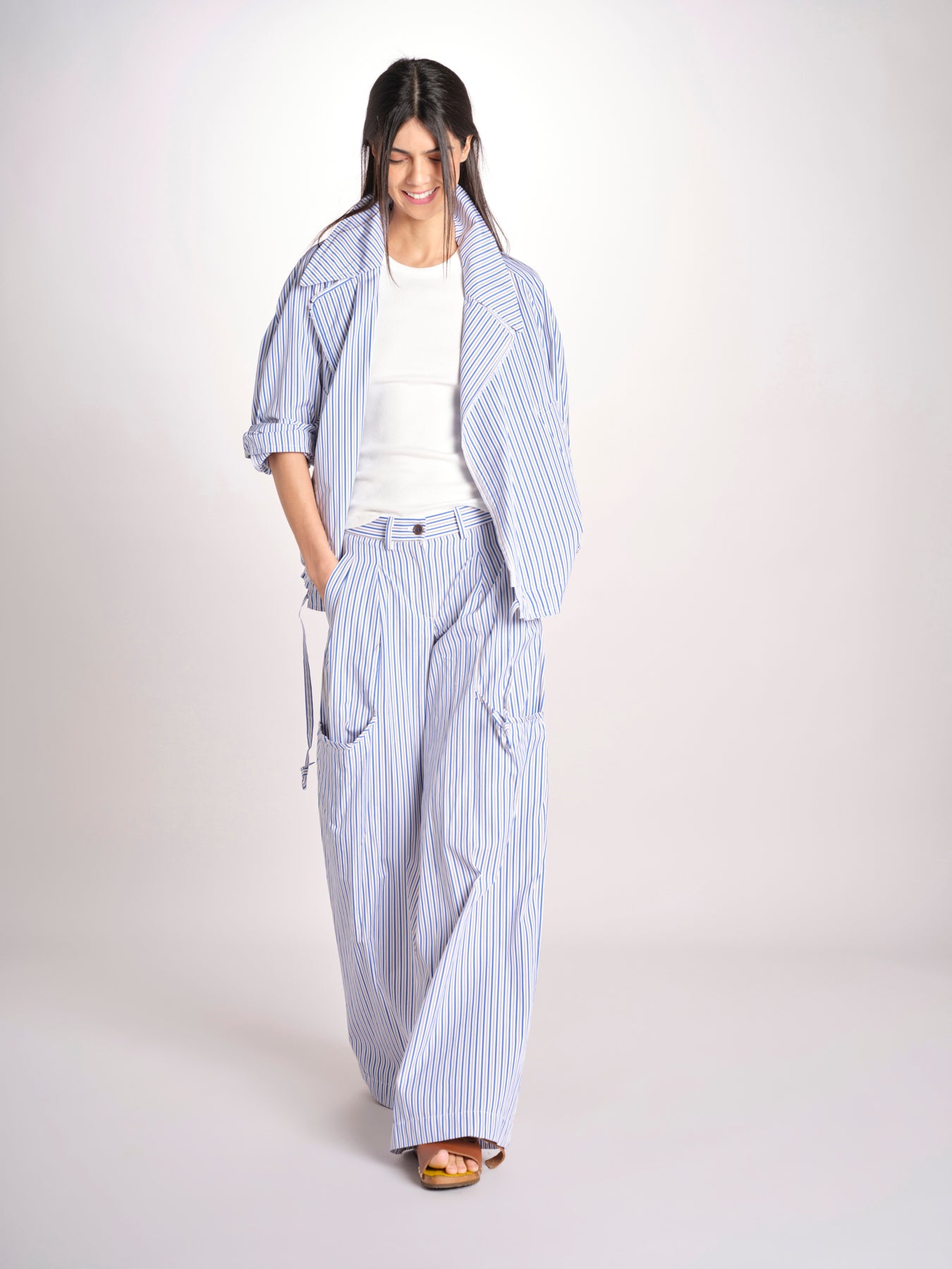 Bomber in popeline a righe BOMBER MJD556_ATEX93 BLUE WHITE STRIPES jejia 